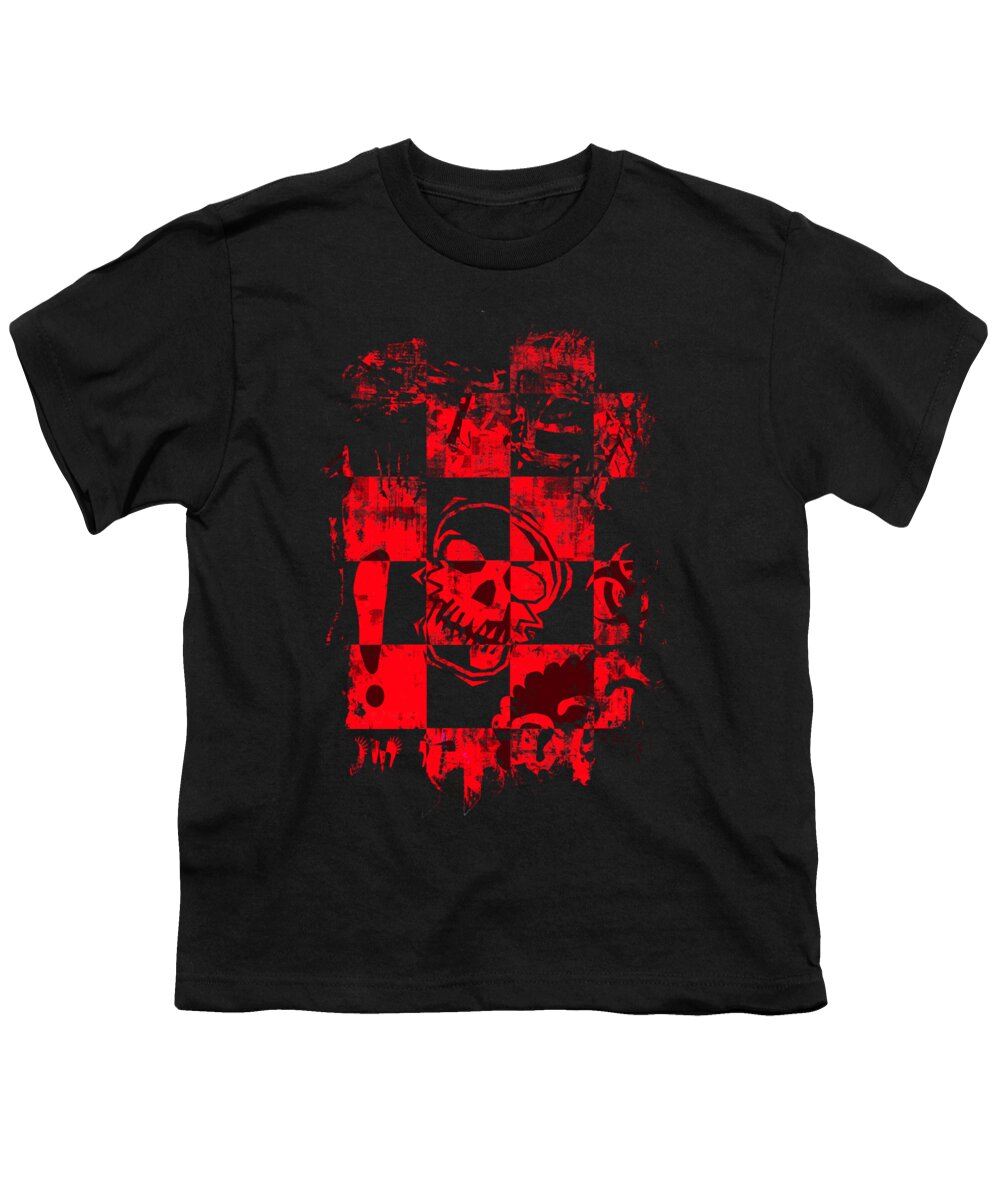 Grunge Youth T-Shirt featuring the digital art Red Grunge Skull Graphic by Roseanne Jones
