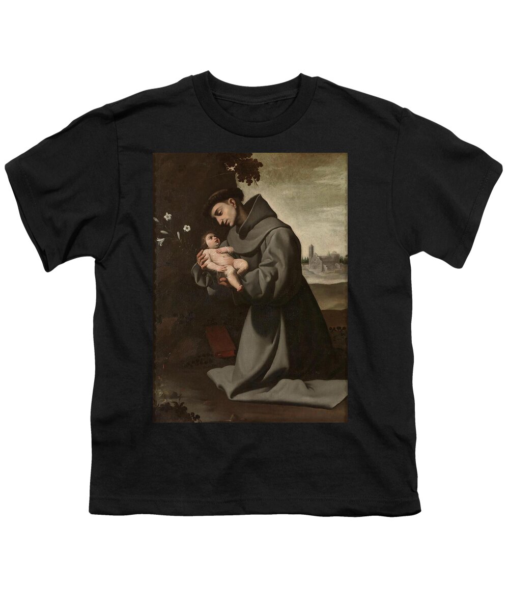 Francisco De Zurbaran Youth T-Shirt featuring the painting 'Saint Anthony of Padua with the Infant Christ'. 1635 - 1650. Oil on canvas. by Francisco de Zurbaran -c 1598-1664-
