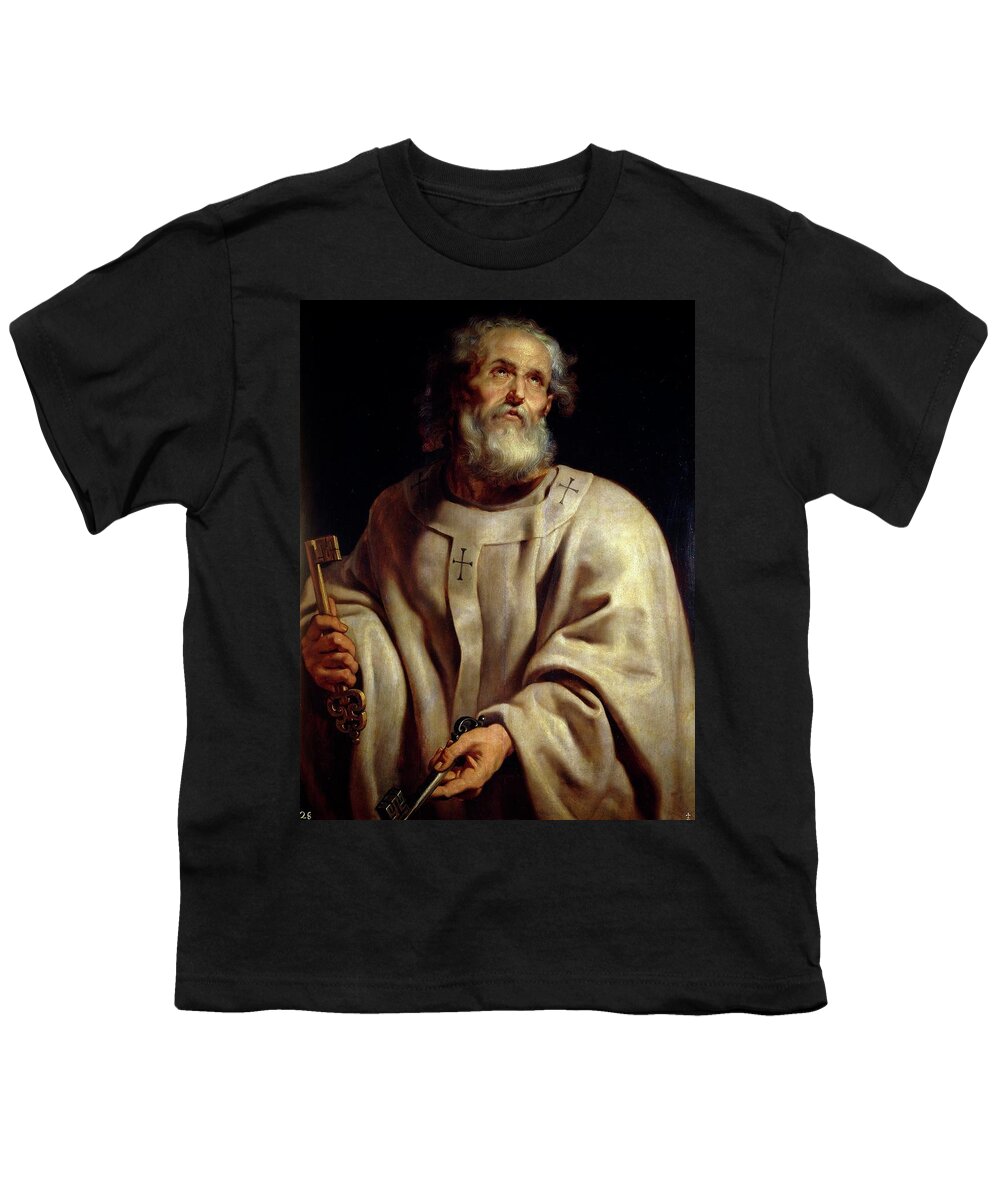Peter Paul Rubens Youth T-Shirt featuring the painting 'Saint Peter', 1610-1612, Flemish School, Oil on panel, 107 cm x 82 cm, P01646. by Peter Paul Rubens -1577-1640-
