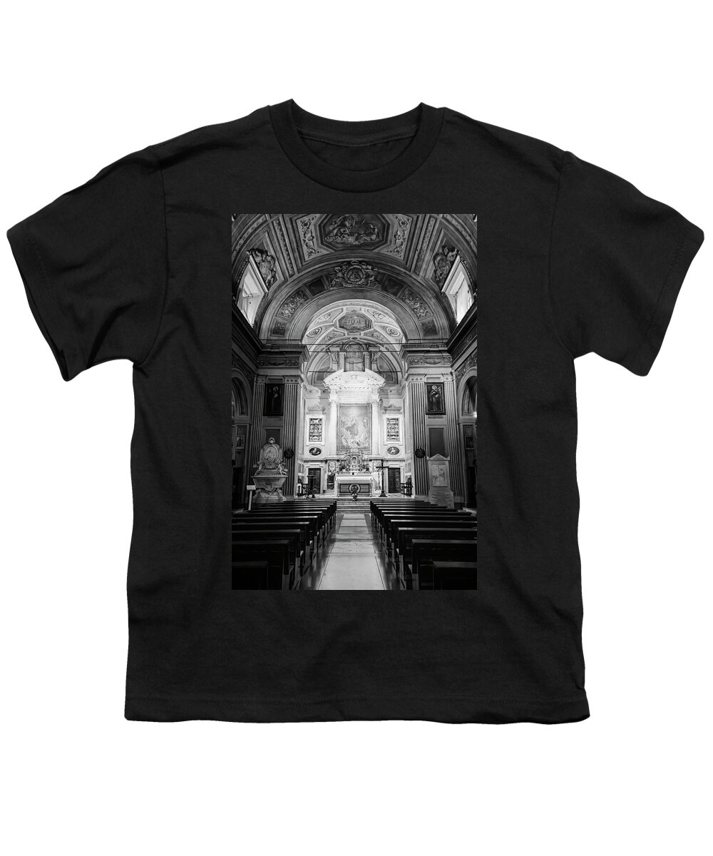 Rome Youth T-Shirt featuring the photograph Santa Maria Della Concezione Rome Italy BW by Joan Carroll
