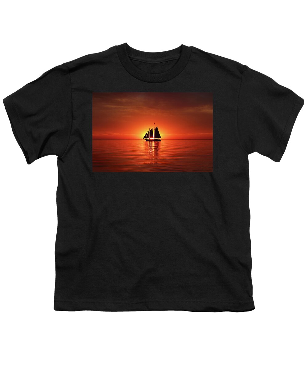 Edith M. Becker Youth T-Shirt featuring the photograph Schooner Eclipses the Sunset by David T Wilkinson