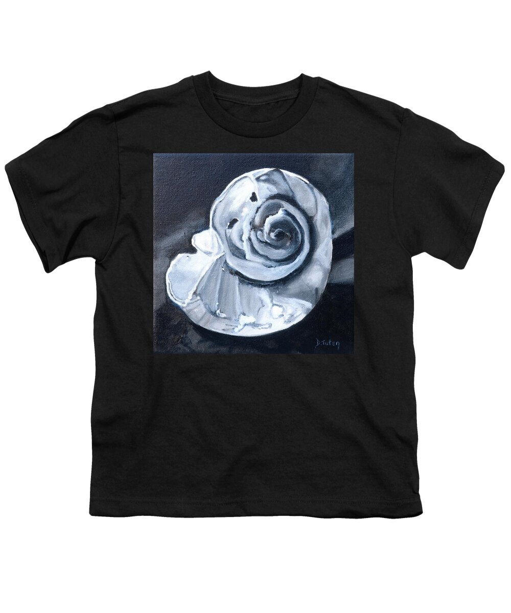 Shell Youth T-Shirt featuring the painting Seashell Painting in Black and White by Donna Tuten