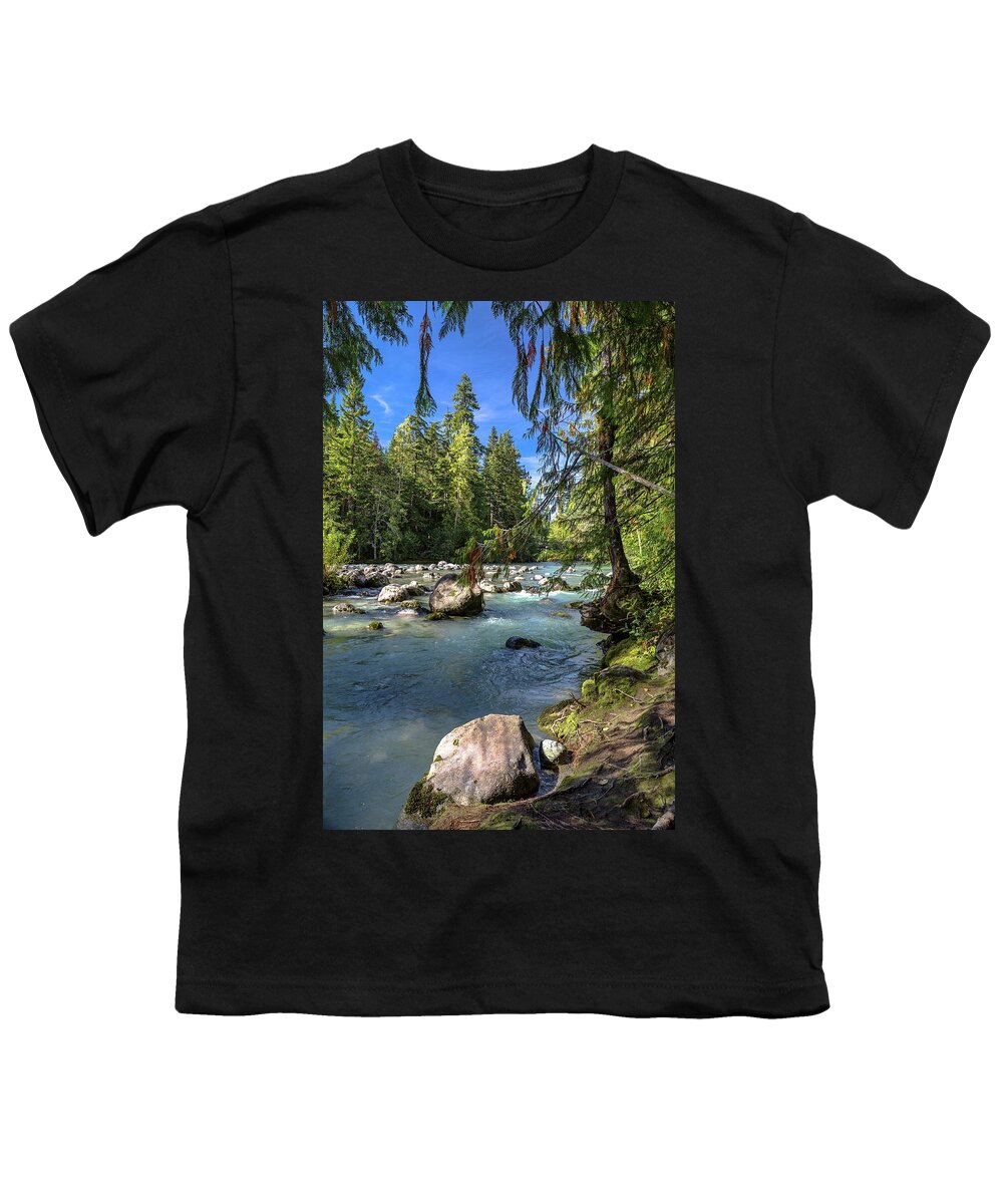 Alex Lyubar Youth T-Shirt featuring the photograph Small arm of Cheakamus River by Alex Lyubar
