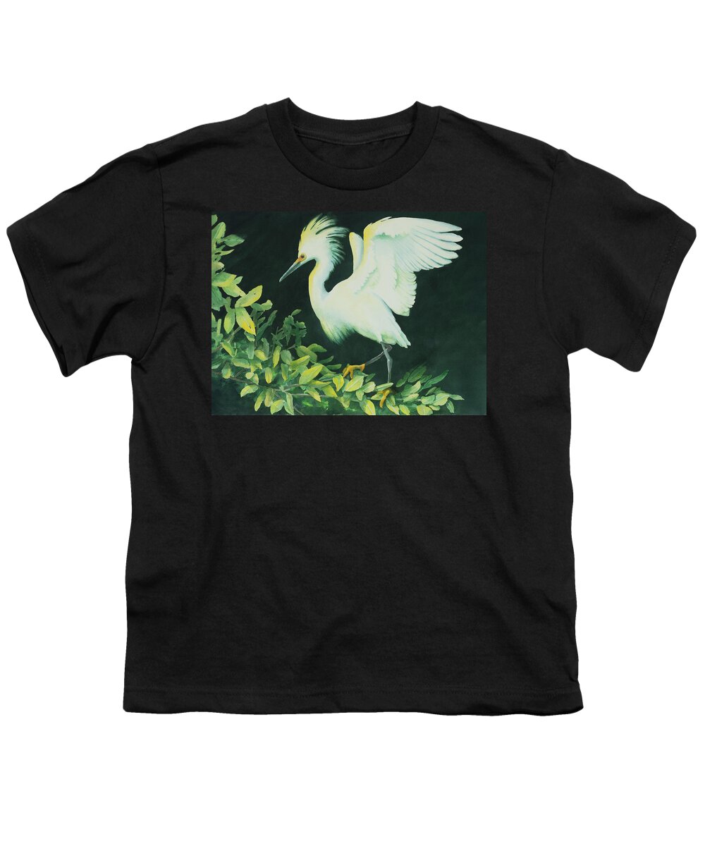 2018 Youth T-Shirt featuring the painting Snowy Egret by George Harth