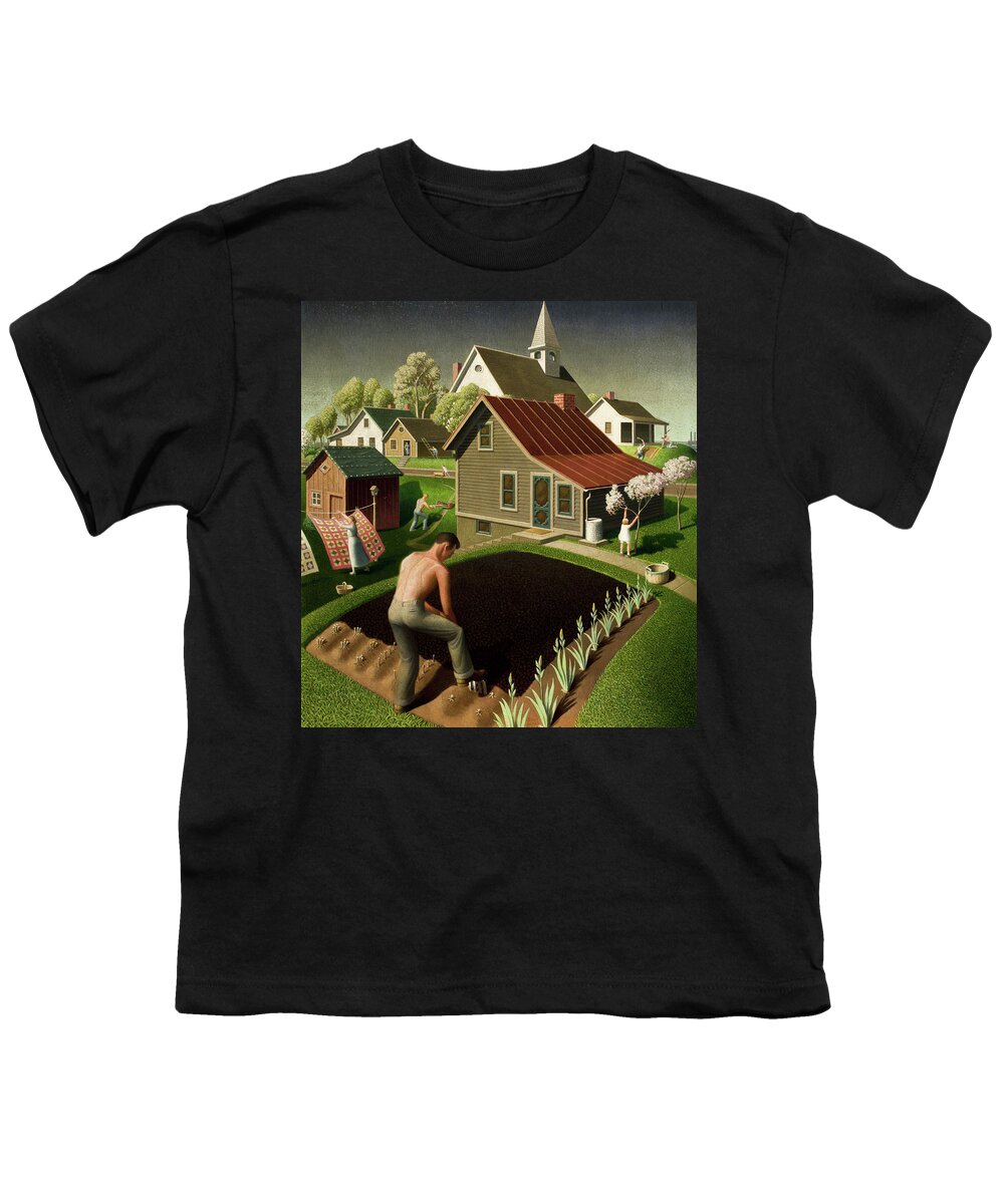 Grant Wood Youth T-Shirt featuring the painting Spring in Town, 1941 by Grant Wood
