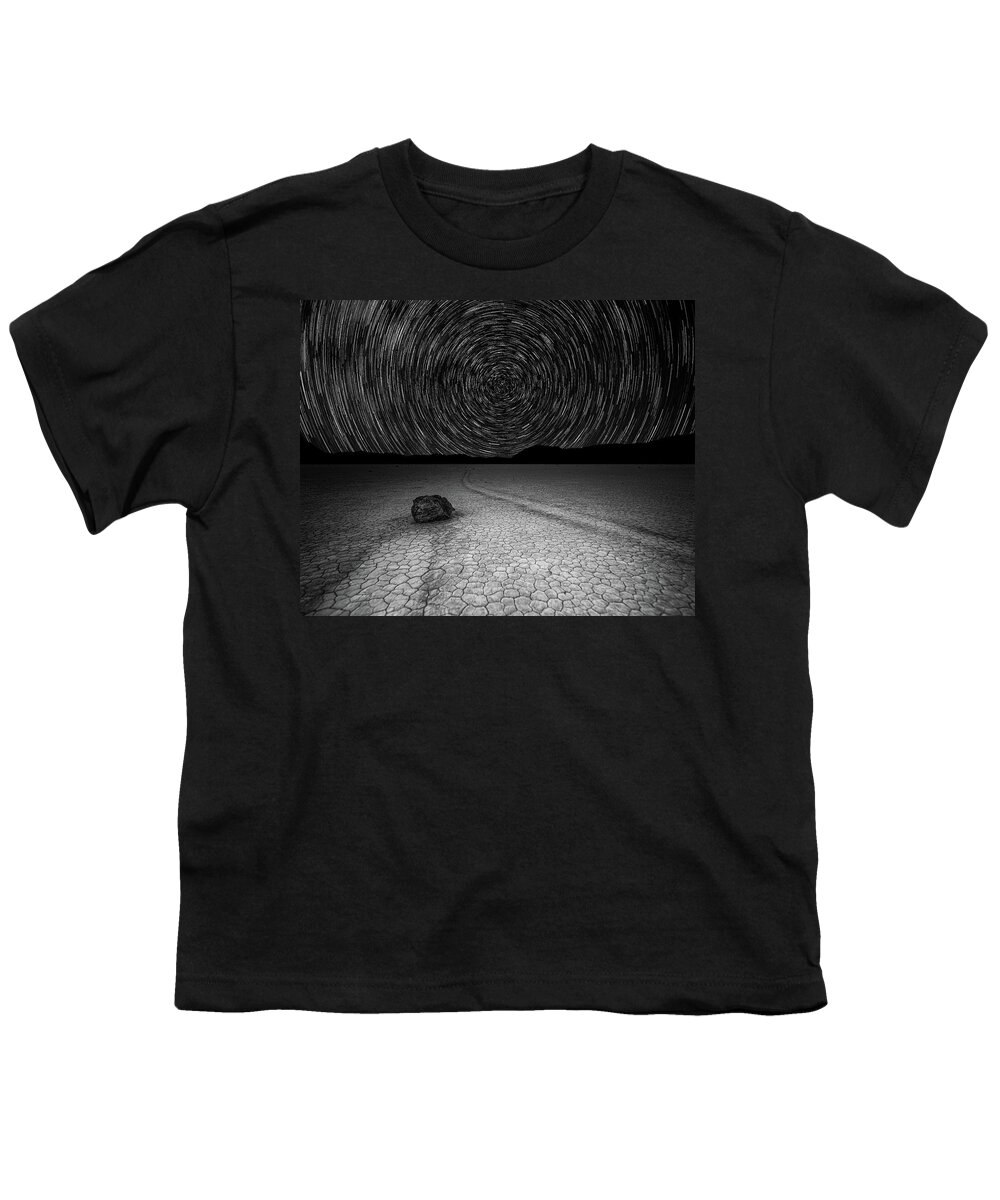 Stone Youth T-Shirt featuring the photograph Star Trails over Racetrack Playa Black and White 8x10 by William Dickman