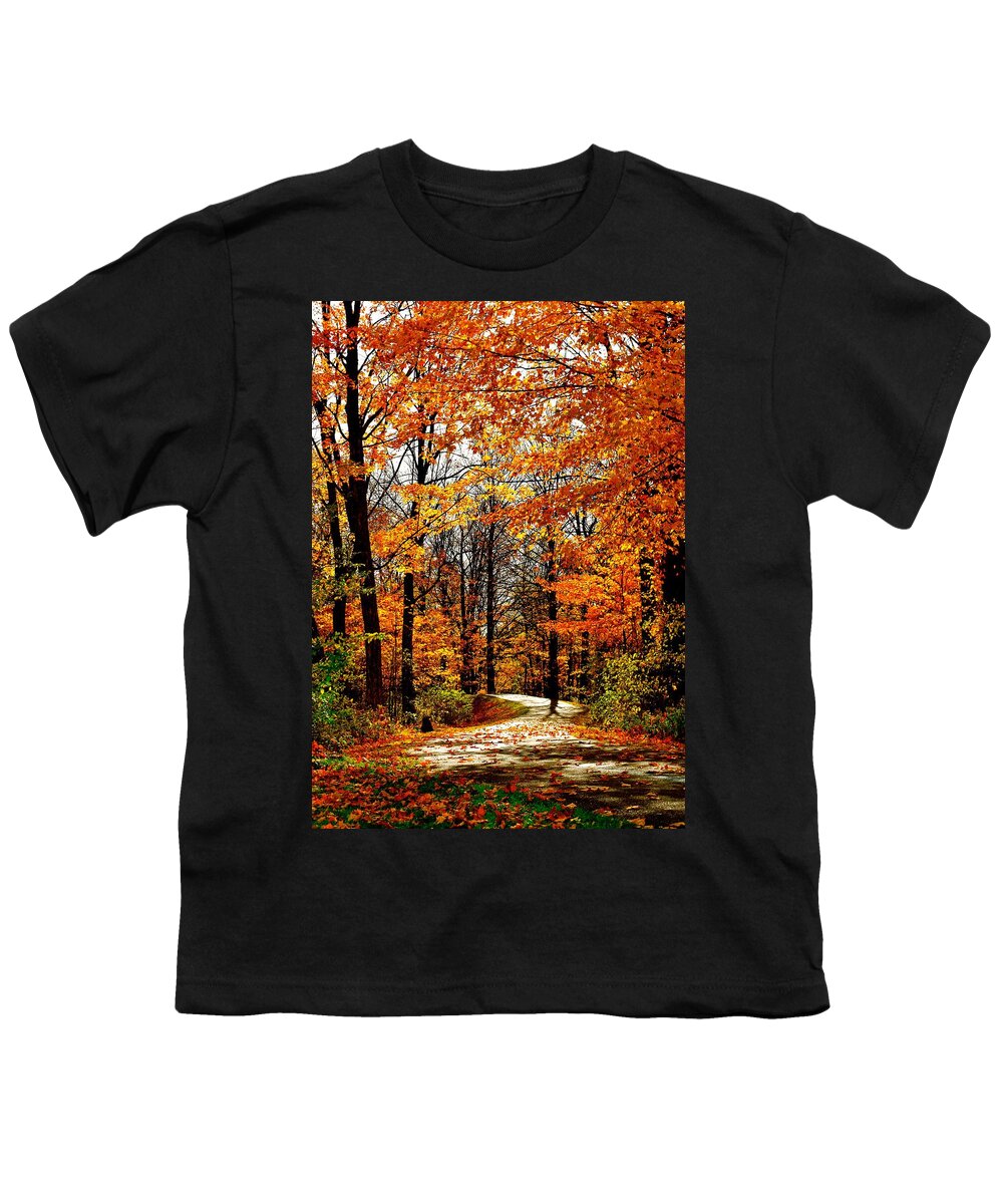 Landscape Youth T-Shirt featuring the photograph Stowe Path in Fall Colors by Monika Salvan