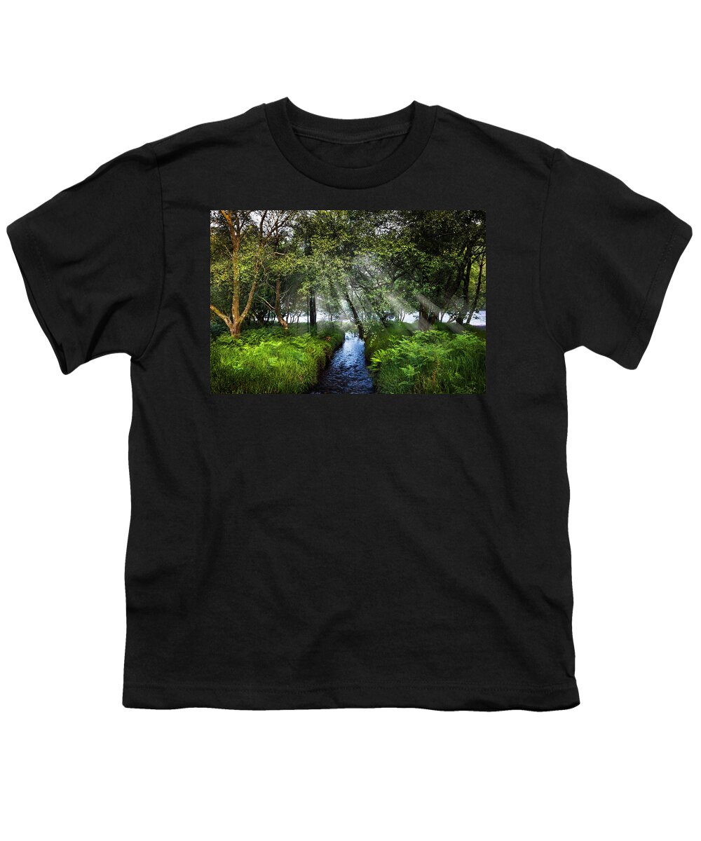Clouds Youth T-Shirt featuring the photograph Sunbeams on a Summer Morning in Ireland by Debra and Dave Vanderlaan