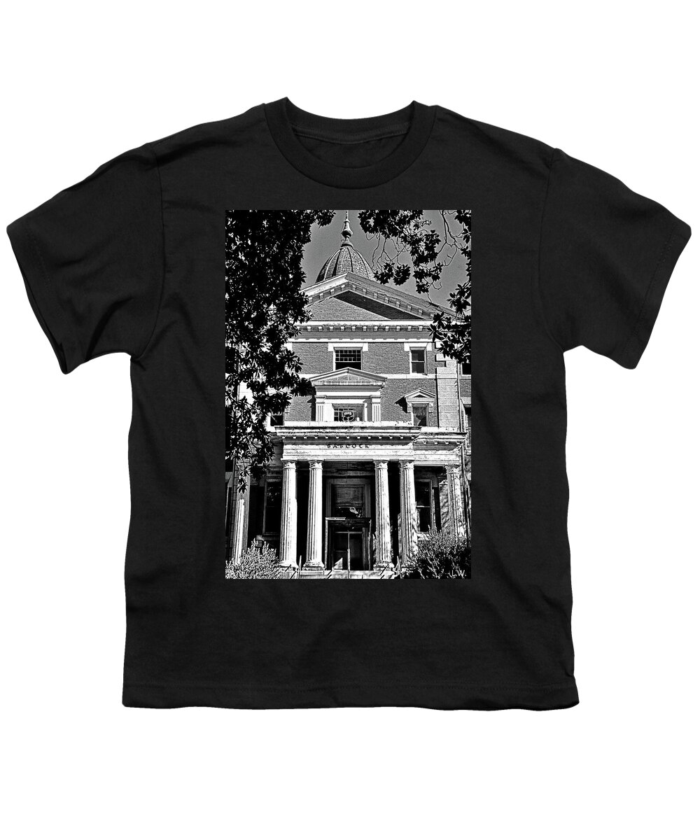 The Babcock Building Columbia South Carolina Black And White Youth T-Shirt featuring the photograph The Babcock Building Columbia South Carolina Black And White by Lisa Wooten