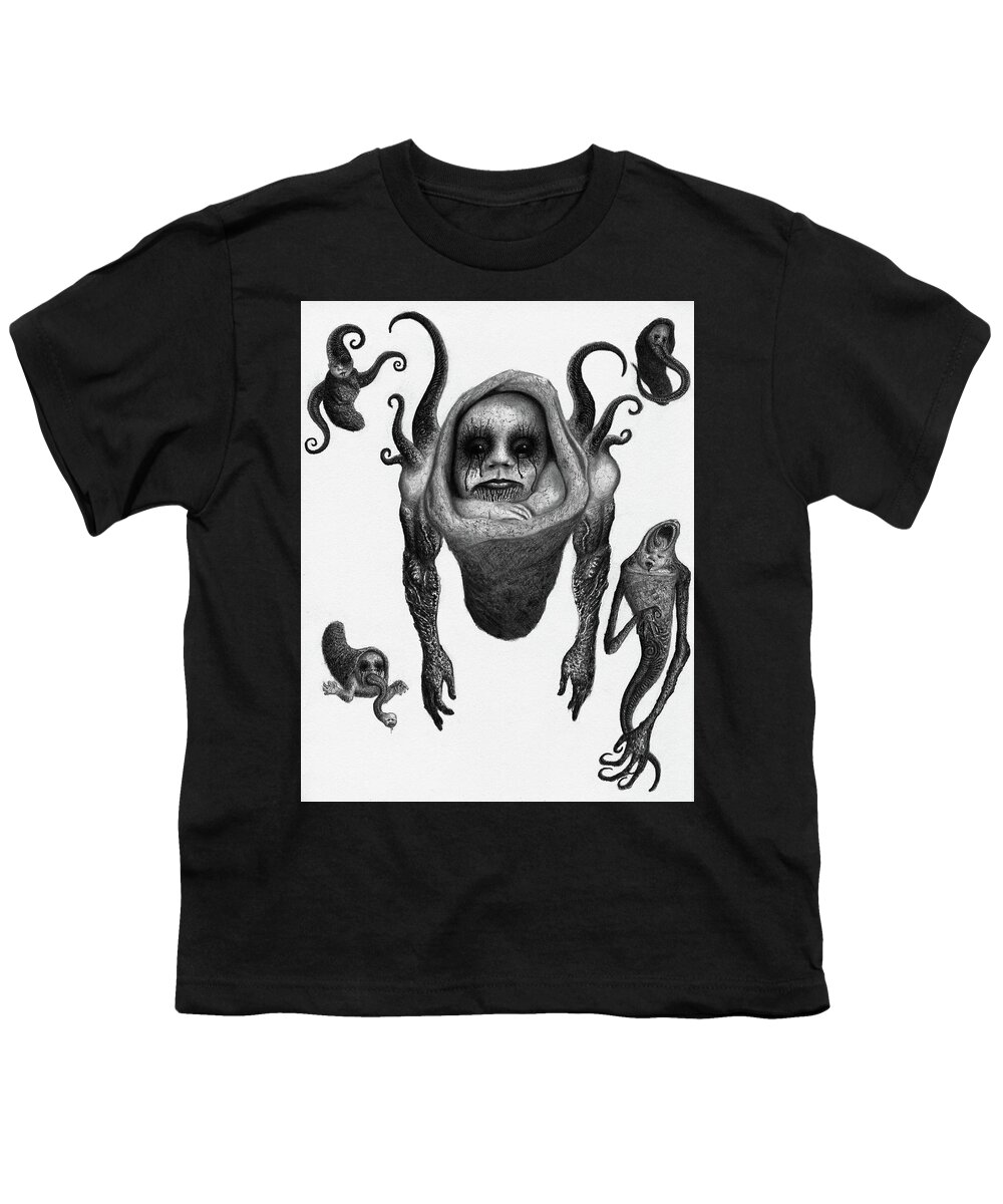 Horror Youth T-Shirt featuring the drawing The Corrupted Demon Profile - Artwork by Ryan Nieves