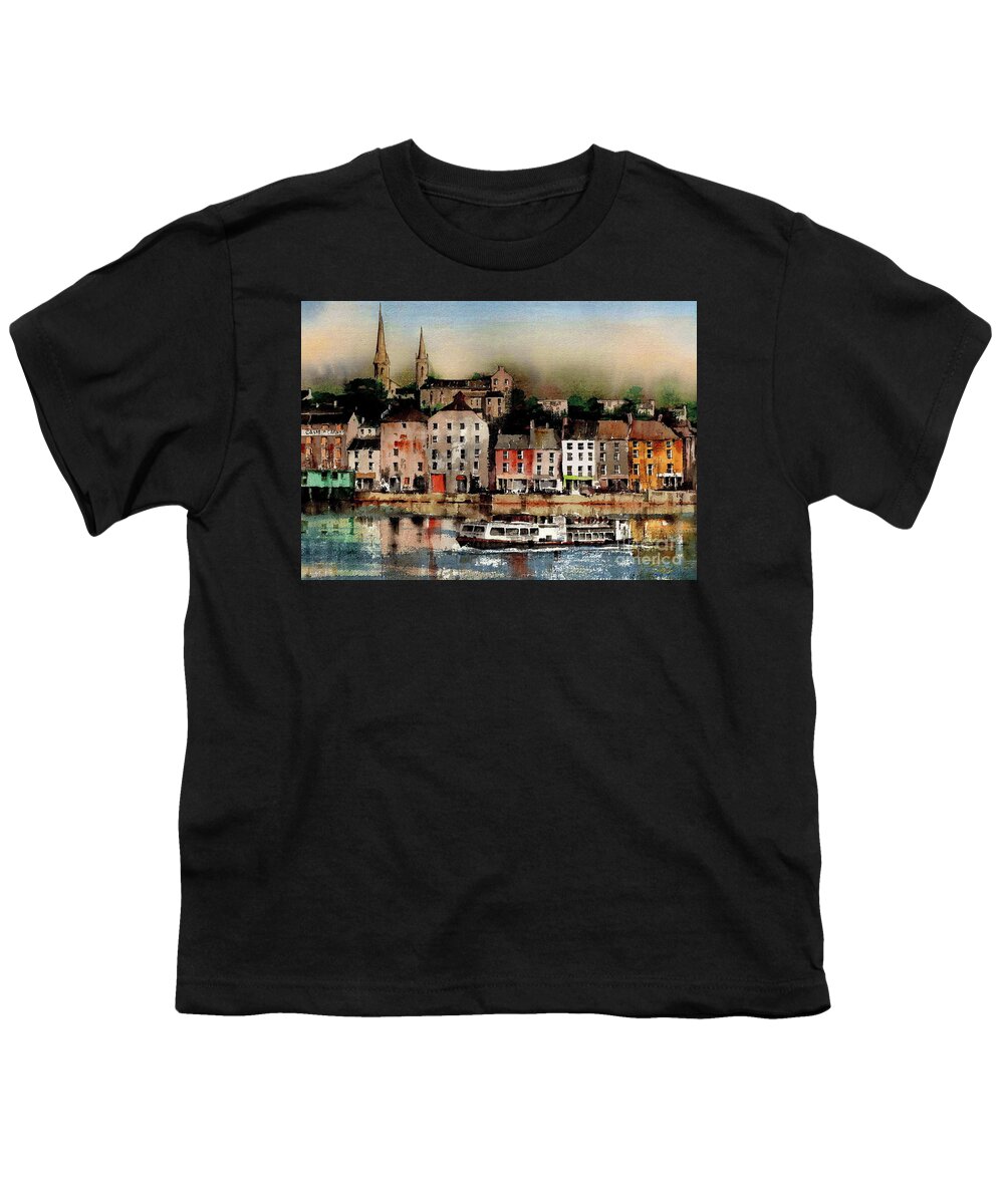 Ireland Youth T-Shirt featuring the painting The Galley off New Ross, Wexford by Val Byrne