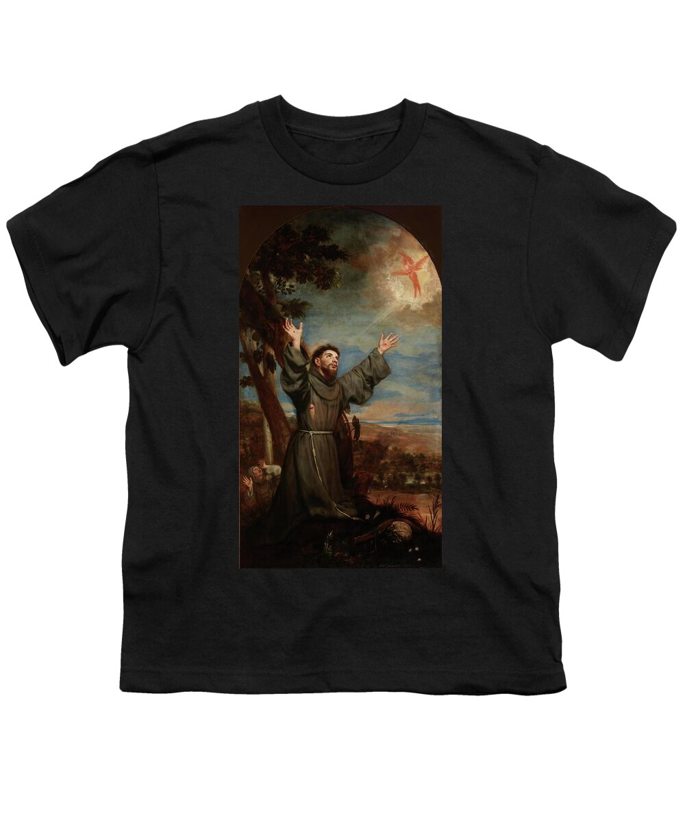 Alonzo Cano Youth T-Shirt featuring the painting 'The Stigmata of Saint Francis'. Ca. 1651. Oil on canvas. by Alonso Cano -1601-1667-