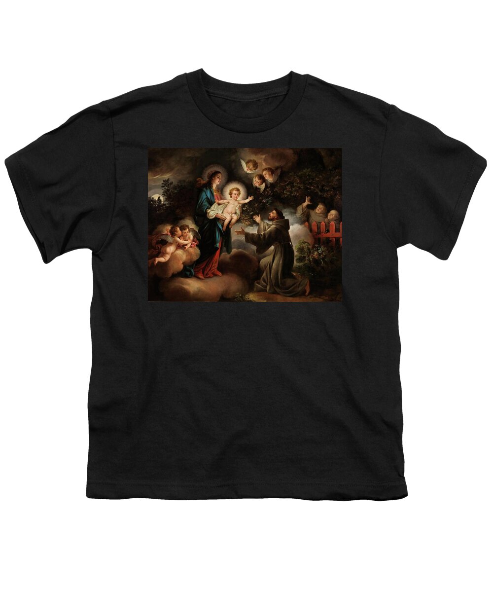 Antonio Carnicero Youth T-Shirt featuring the painting 'The Virgin Appearing to Saint Francis'. 1788 - 1789. Oil on canvas. by Antonio Carnicero -1748-1814-