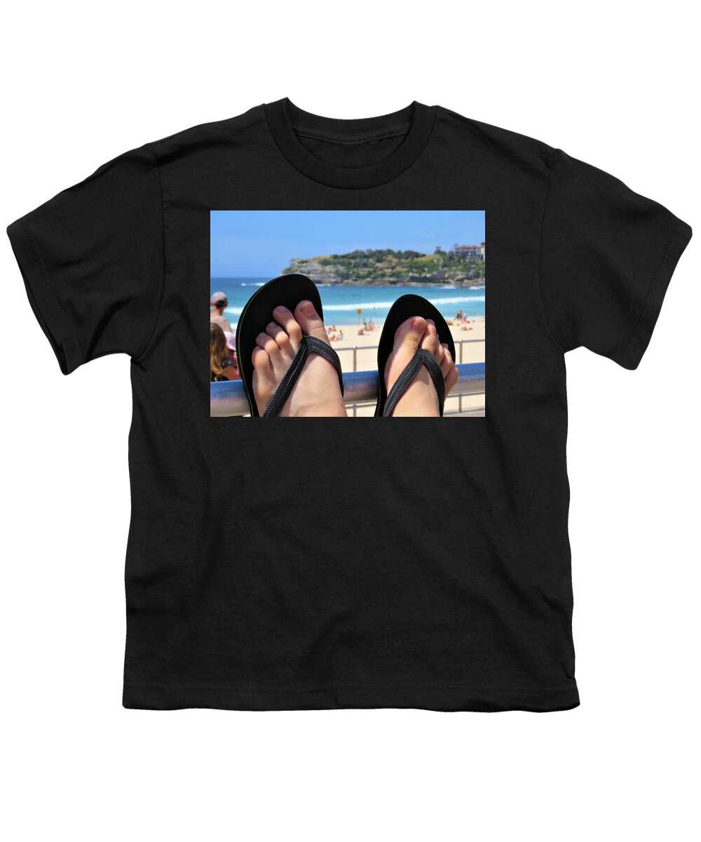 Water View Youth T-Shirt featuring the photograph Thongs on Bondi 1 by Joan Stratton