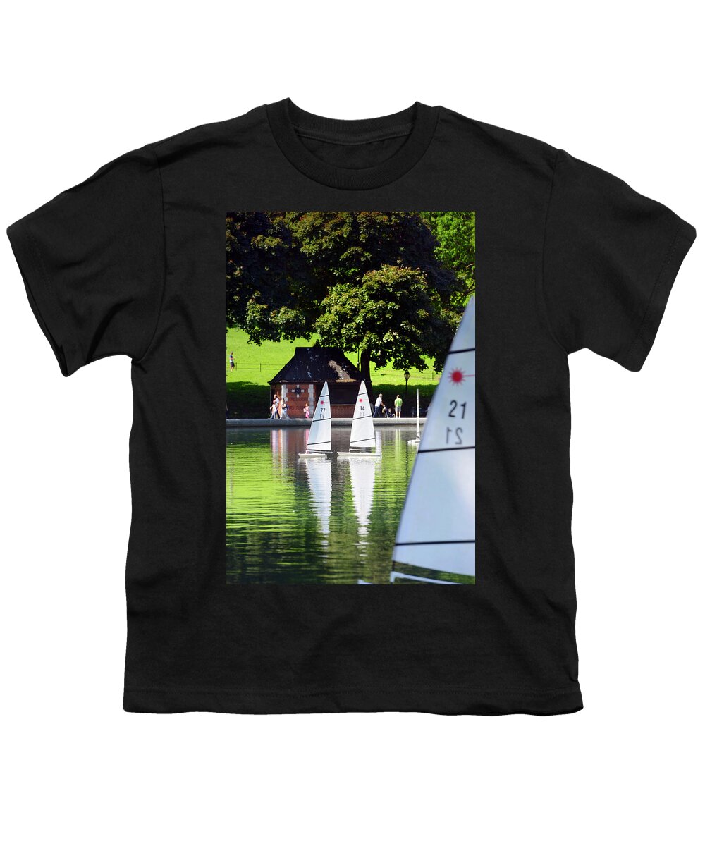 Estock Youth T-Shirt featuring the digital art Toy Sail Boats In Central Park, Nyc by Francesco Carovillano