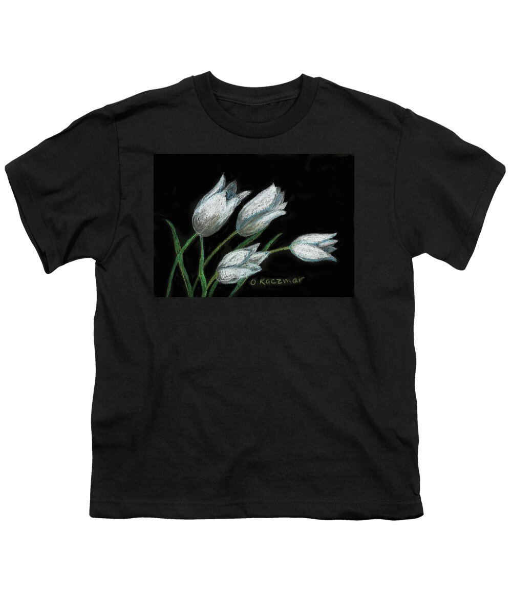 White Tulips Youth T-Shirt featuring the pastel Tulips on Black by Olga Kaczmar