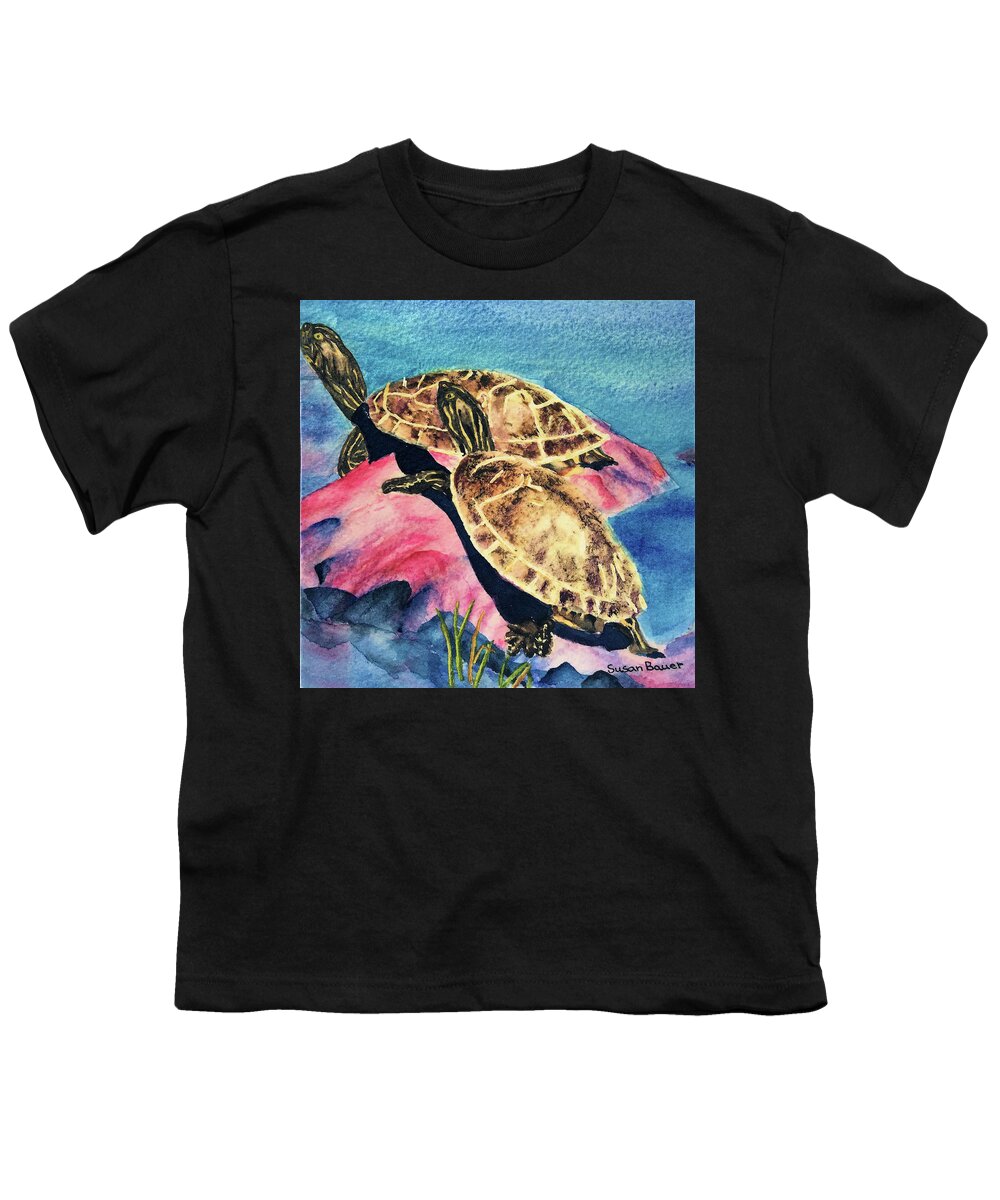 Animals Youth T-Shirt featuring the painting Turtles by Susan Bauer