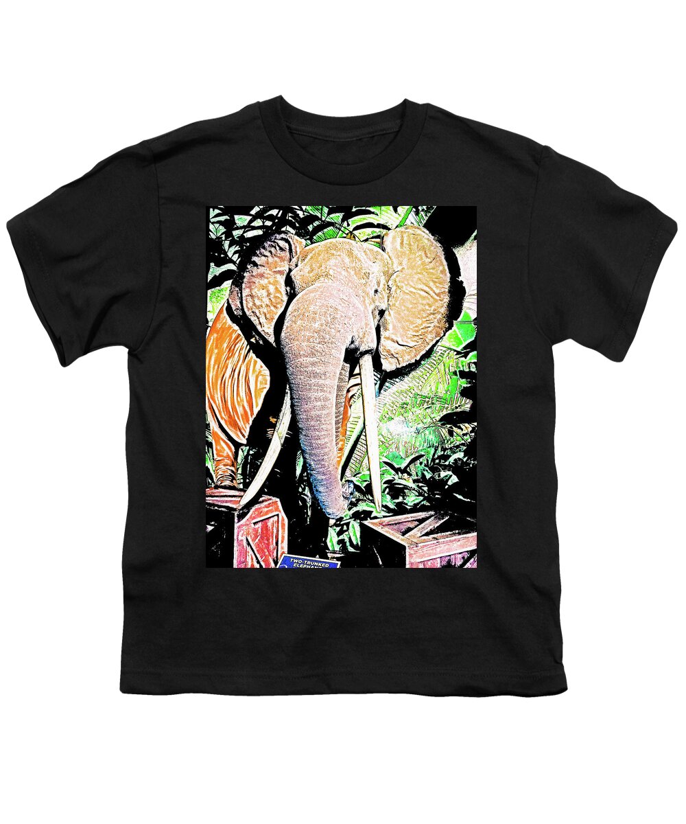 Two Trunked Elephant Youth T-Shirt featuring the painting Two Trunked Elephant 3 by Jeelan Clark