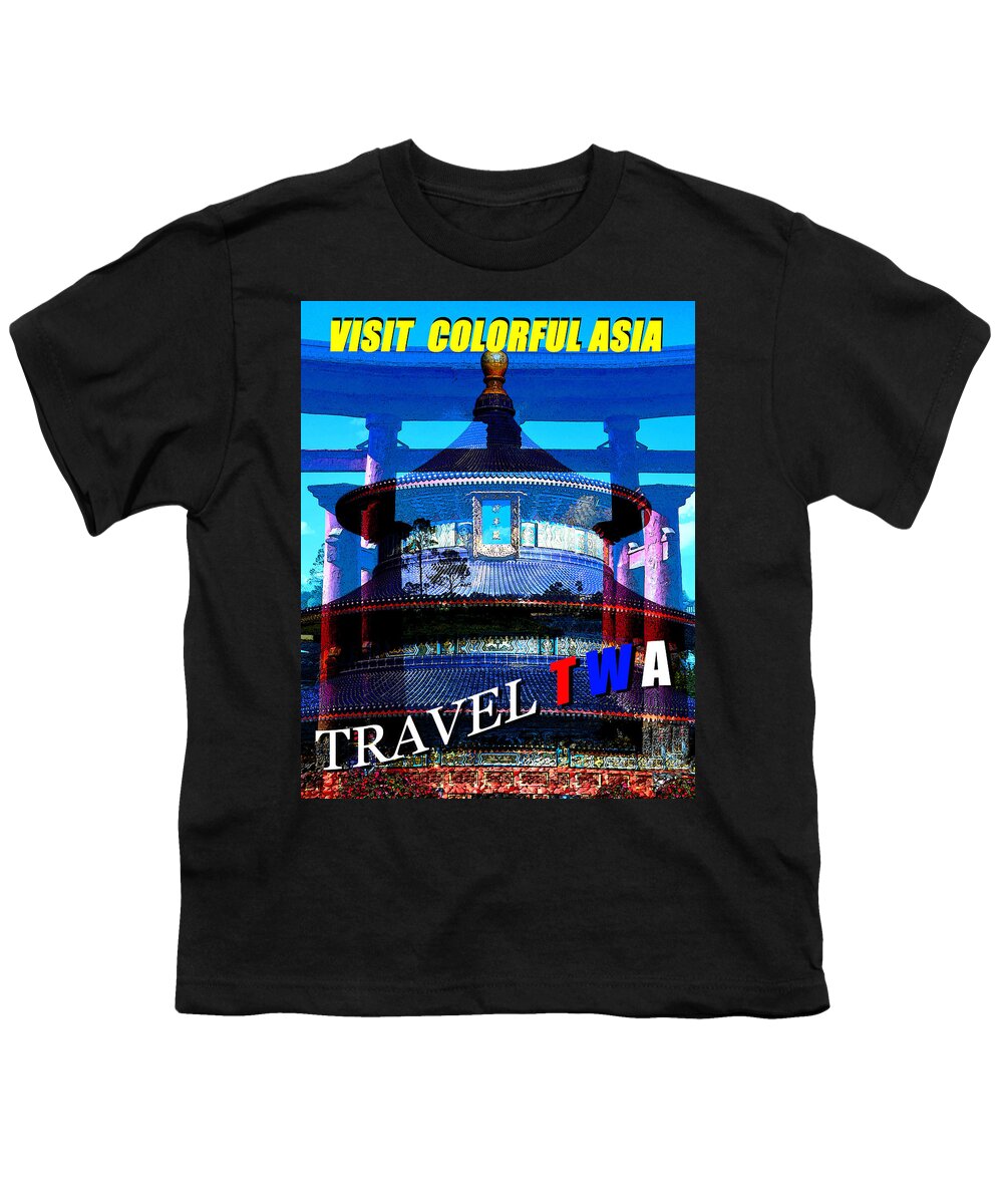 Twa Youth T-Shirt featuring the mixed media Vintage TWA visit Asia poster by David Lee Thompson