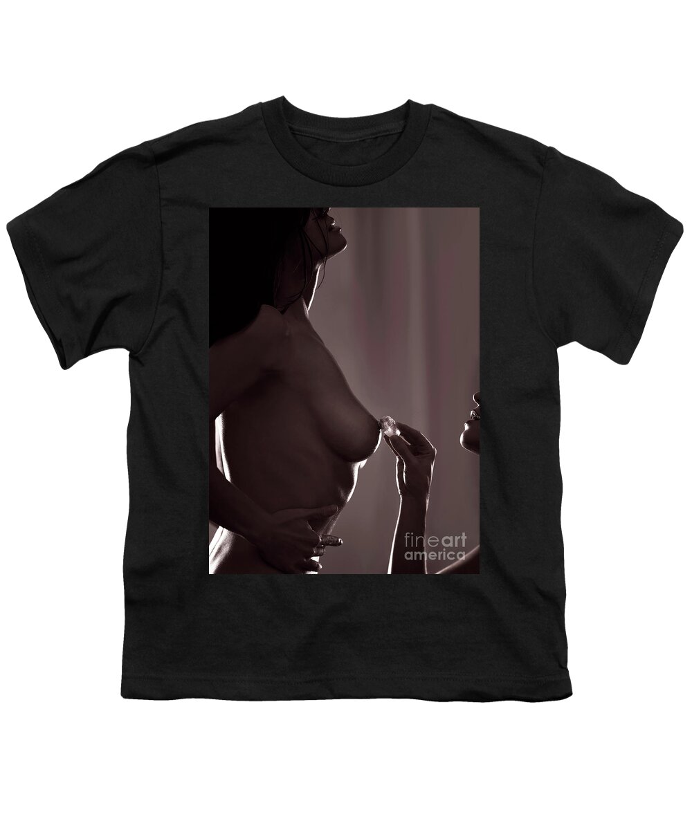 Woman touching a nipple with ice erotic close up of nude lesbian Youth T-Shirt by Maxim Images Exquisite Prints pic