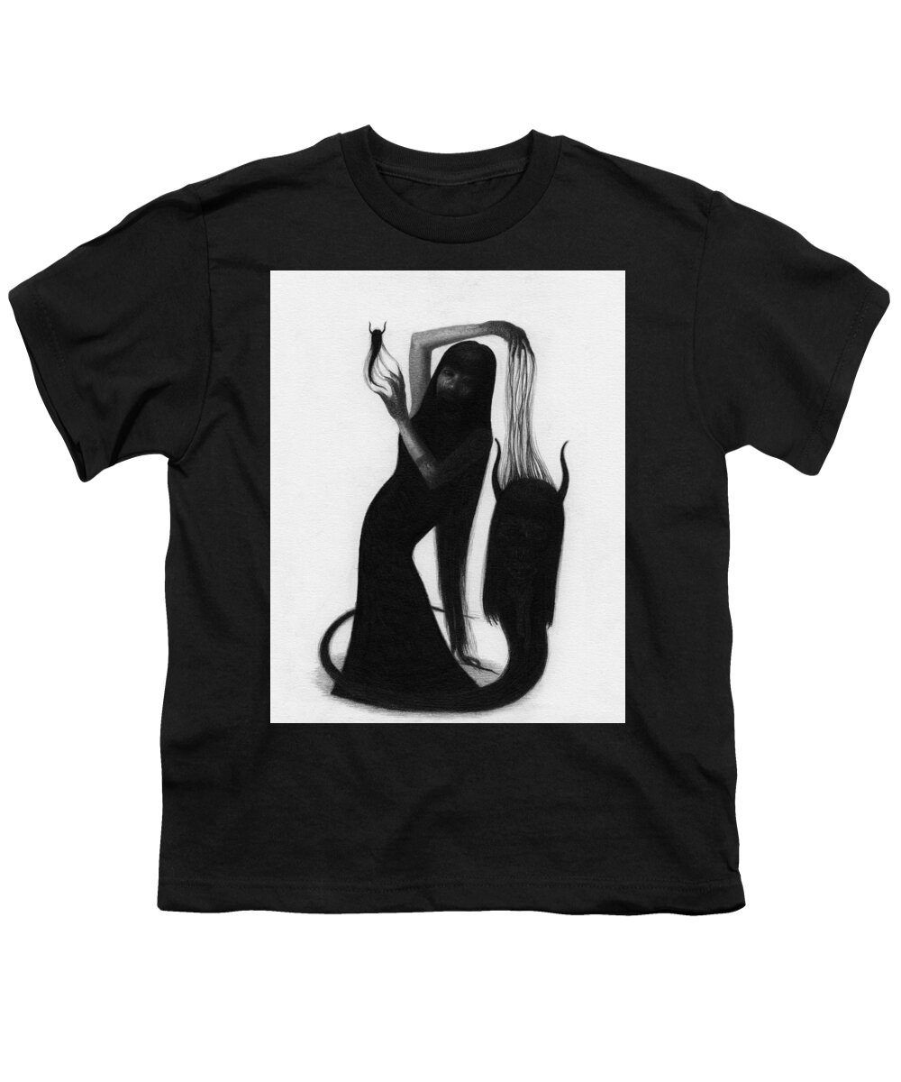 Horror Youth T-Shirt featuring the drawing Woman With The Demons Fingertips - Artwork by Ryan Nieves