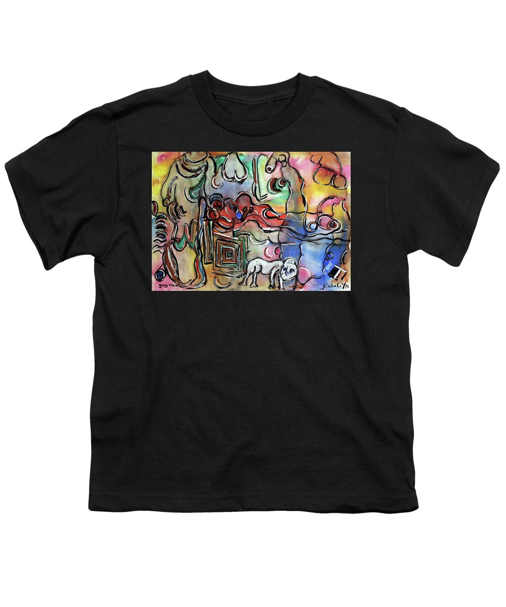 African Art Youth T-Shirt featuring the painting Gay Men #1 by Eli Kobeli 1932-1999