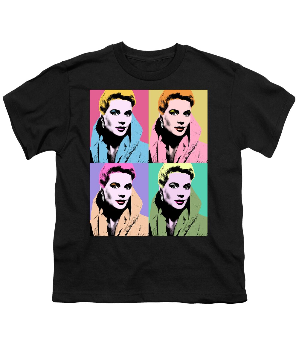 Grace Kelly Youth T-Shirt featuring the mixed media Grace Kelly pop art #1 by Movie World Posters