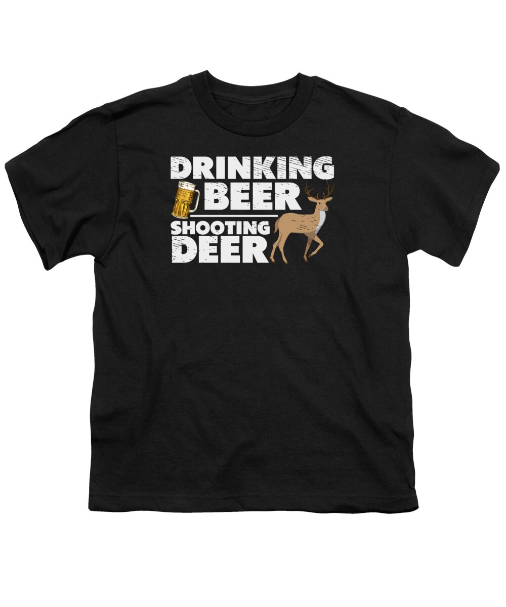 Deerhunter Youth T-Shirt featuring the digital art Deer Hunter Shooting Beer Lover Drinking #2 by Toms Tee Store