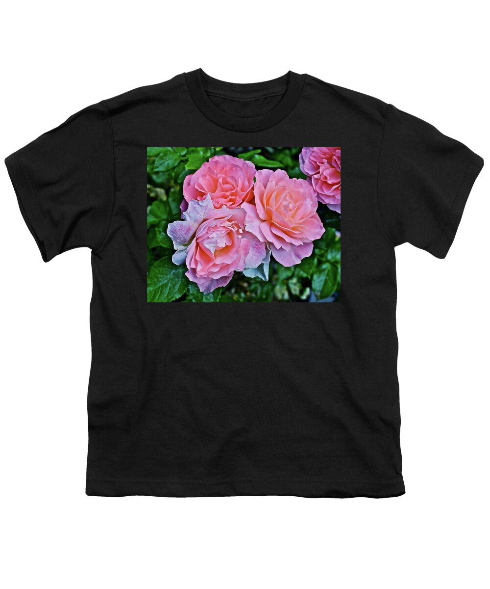 Roses Youth T-Shirt featuring the photograph 2020 Mid June Garden Coral Roses 1 by Janis Senungetuk