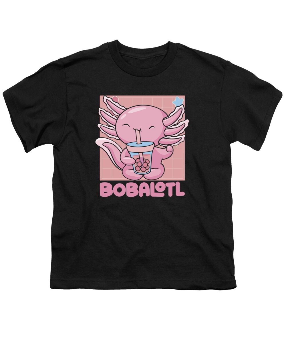 Axolotl Owner Youth T-Shirt featuring the digital art Bobalotl Boba Tea Axolotl #3 by Toms Tee Store