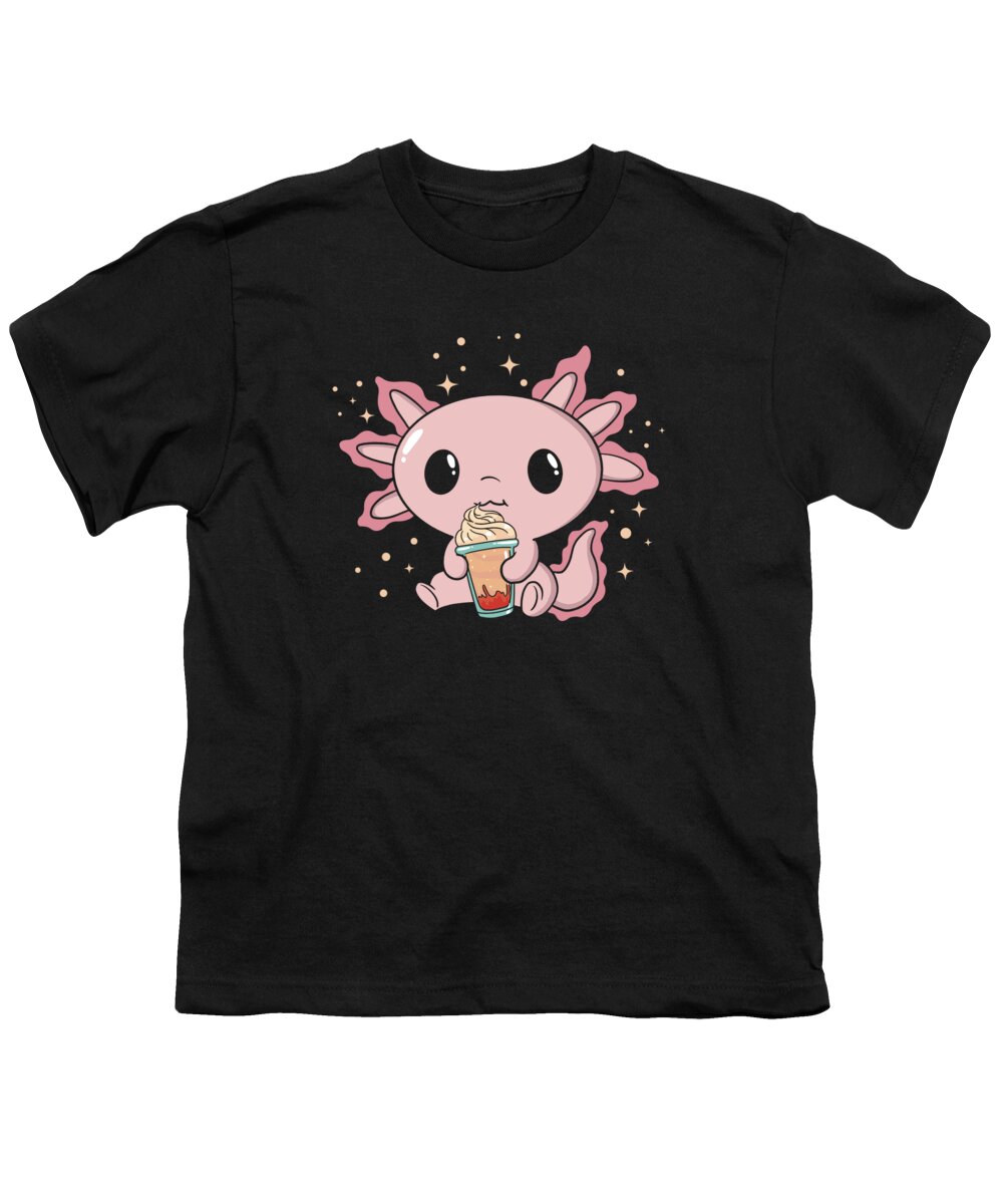 Axolotl Youth T-Shirt featuring the digital art Axolotl Coffee Lover Pumpkin Spice Latte Axolotl Owner #4 by Toms Tee Store
