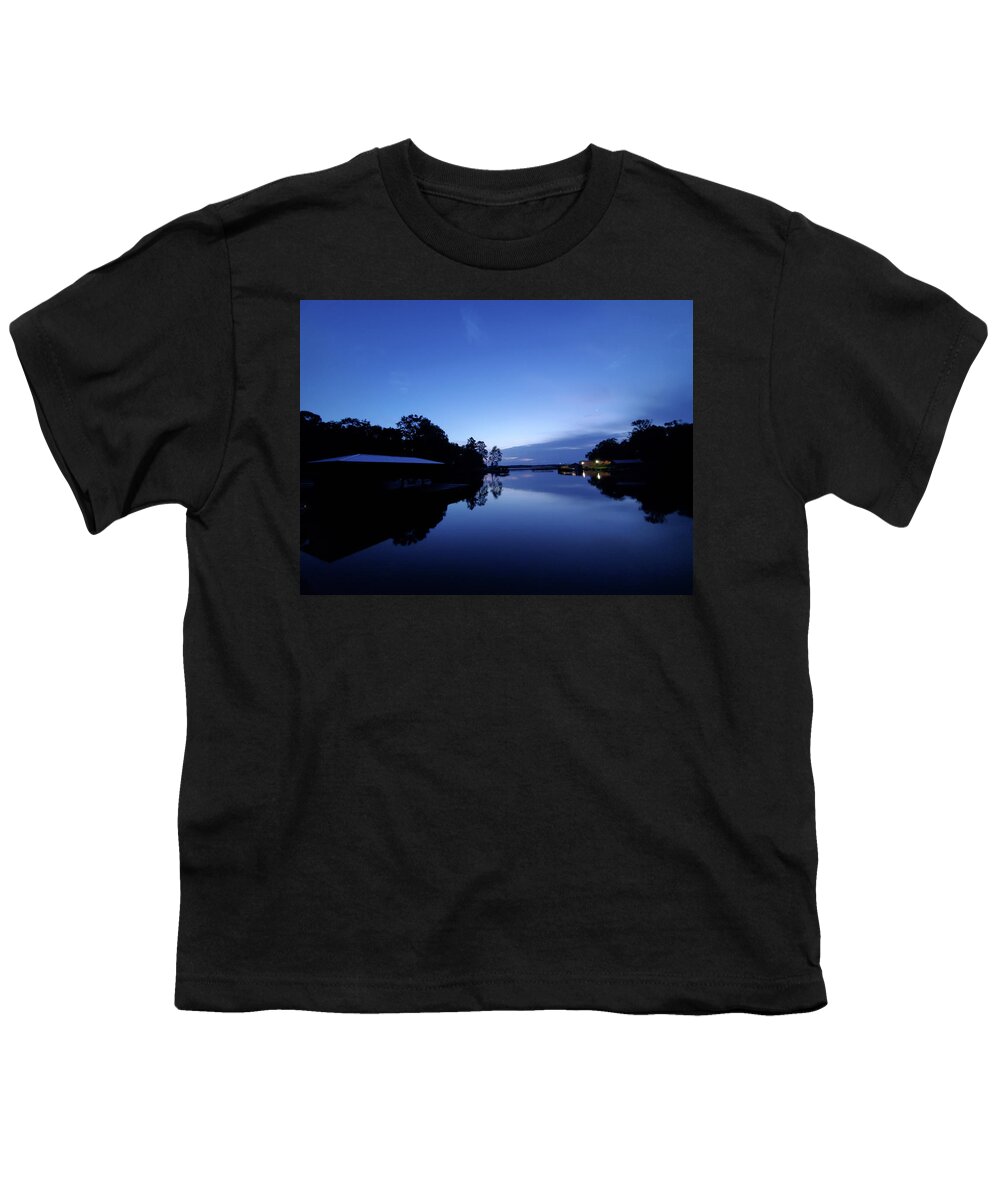 Dawn Youth T-Shirt featuring the photograph A Blue And Bluer Lake Morn by Ed Williams