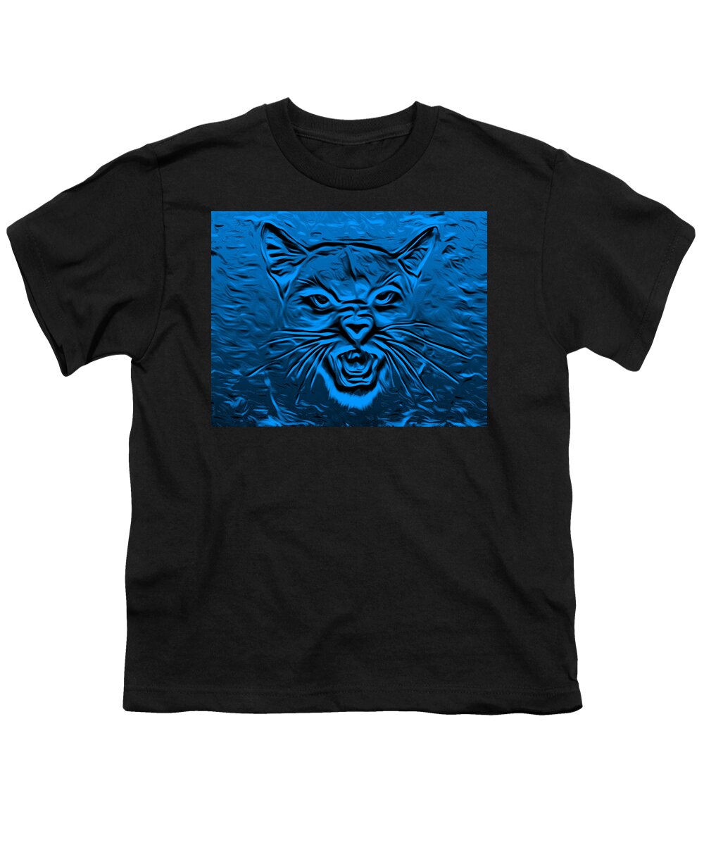 Digital Cougar Youth T-Shirt featuring the digital art A Cougar's Growl Blue by Ronald Mills