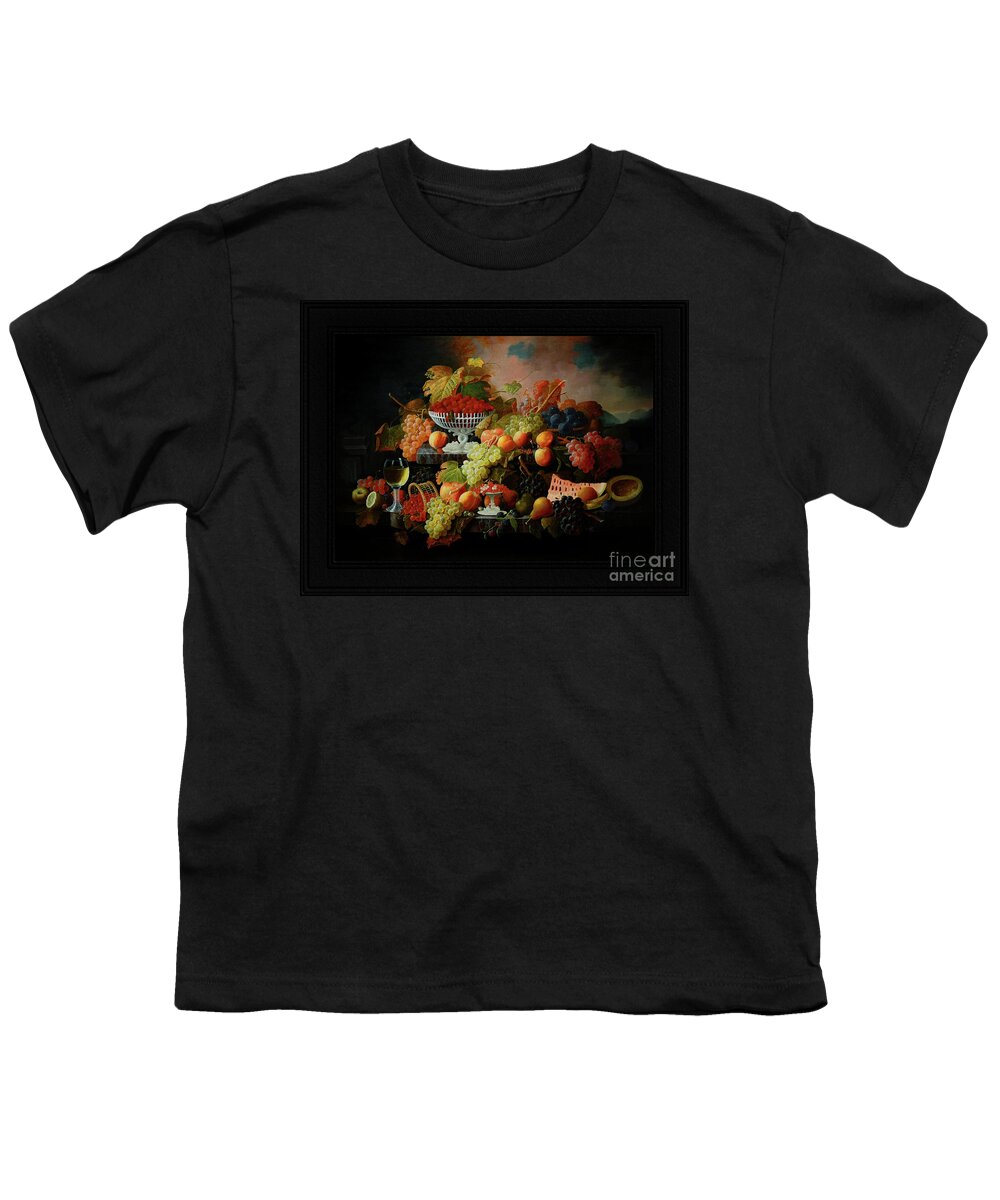Abundance Of Fruit Youth T-Shirt featuring the painting Abundance of Fruit by Severin Roesen Old Masters Classical Fine Art Reproduction by Rolando Burbon