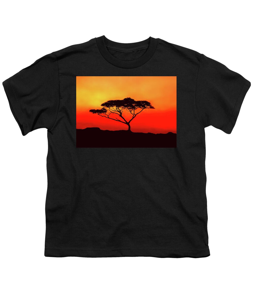 Africa Youth T-Shirt featuring the photograph An Acacia Tree in the Sunset by Mitchell R Grosky