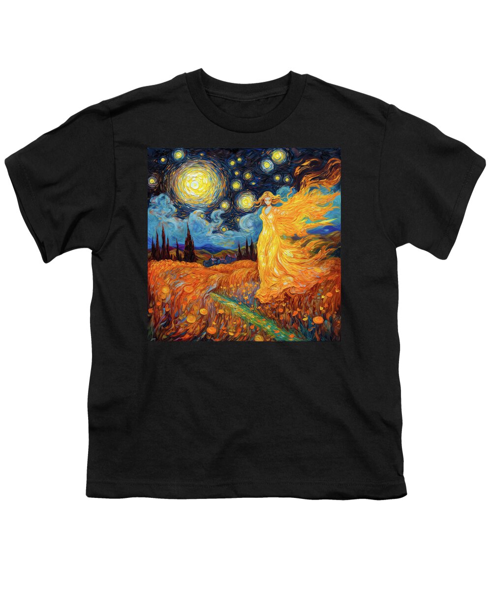 Angel Youth T-Shirt featuring the digital art Angel Dream 05 Golden Starry Night by Matthias Hauser