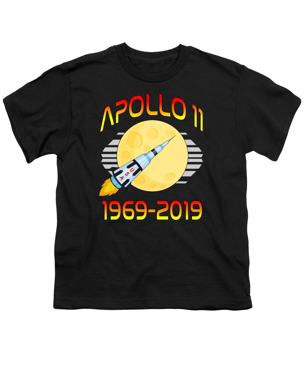 Space Youth T-Shirt featuring the digital art Apollo 11 50th Anniversary Retro Moon Landing by Flippin Sweet Gear