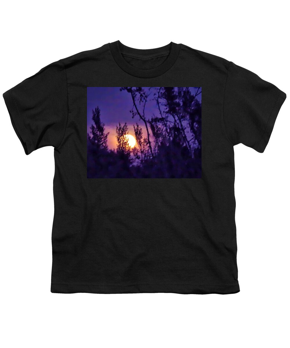 Arien Youth T-Shirt featuring the photograph Aries Full Moon Rising through Creosote by Judy Kennedy