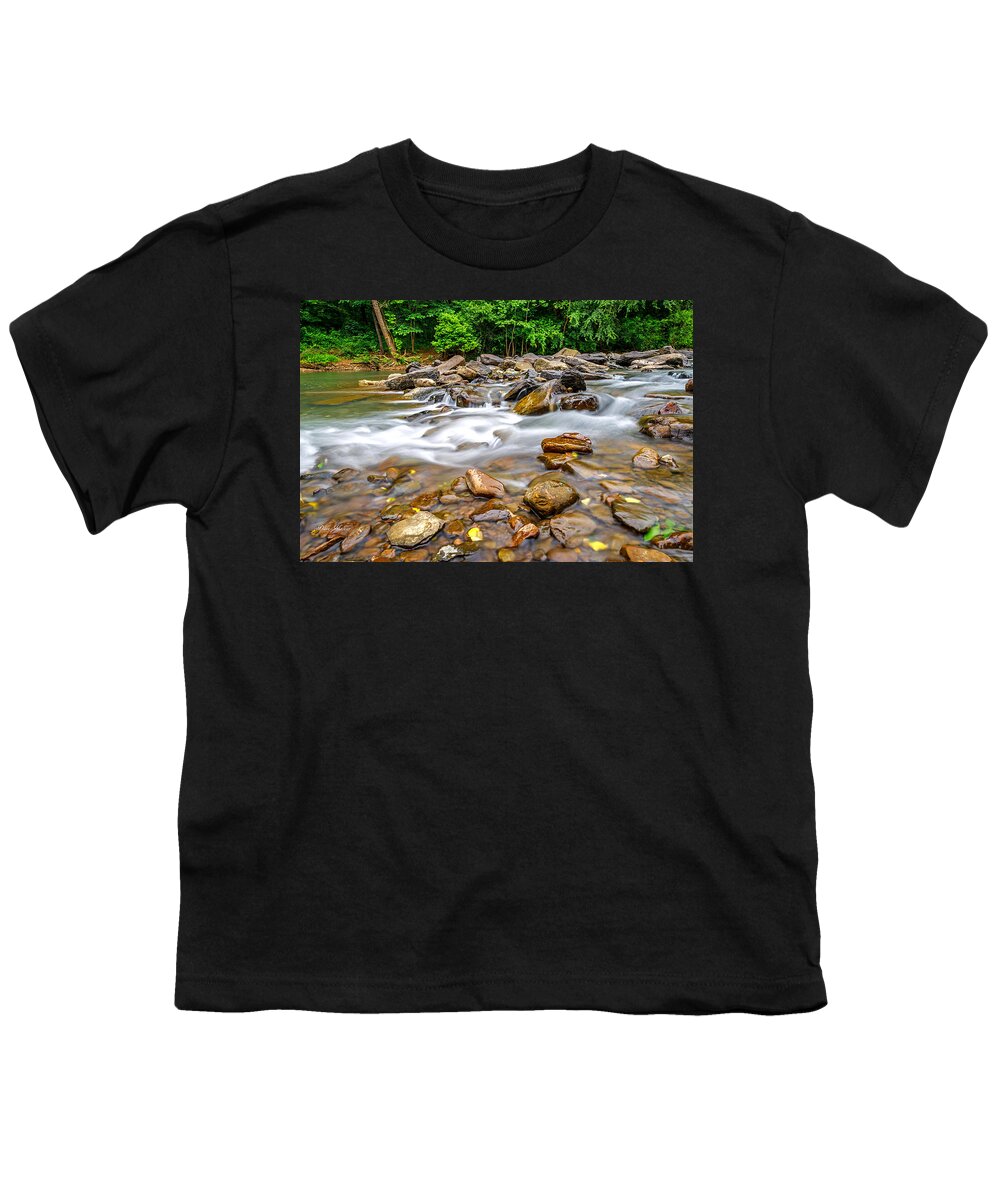 White Water Rocks Youth T-Shirt featuring the photograph Arkansas Natural Dam Waterfalls NIne by Dave Melear