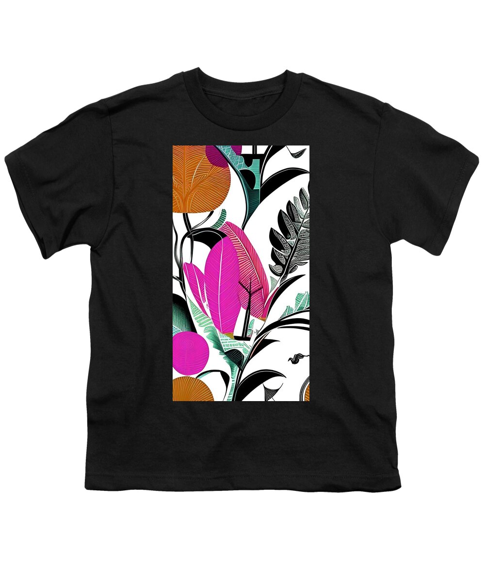 Botanical Youth T-Shirt featuring the digital art Artsy Botanical - maroon turquoise ginger brown fucshia art and home decor by Bonnie Bruno