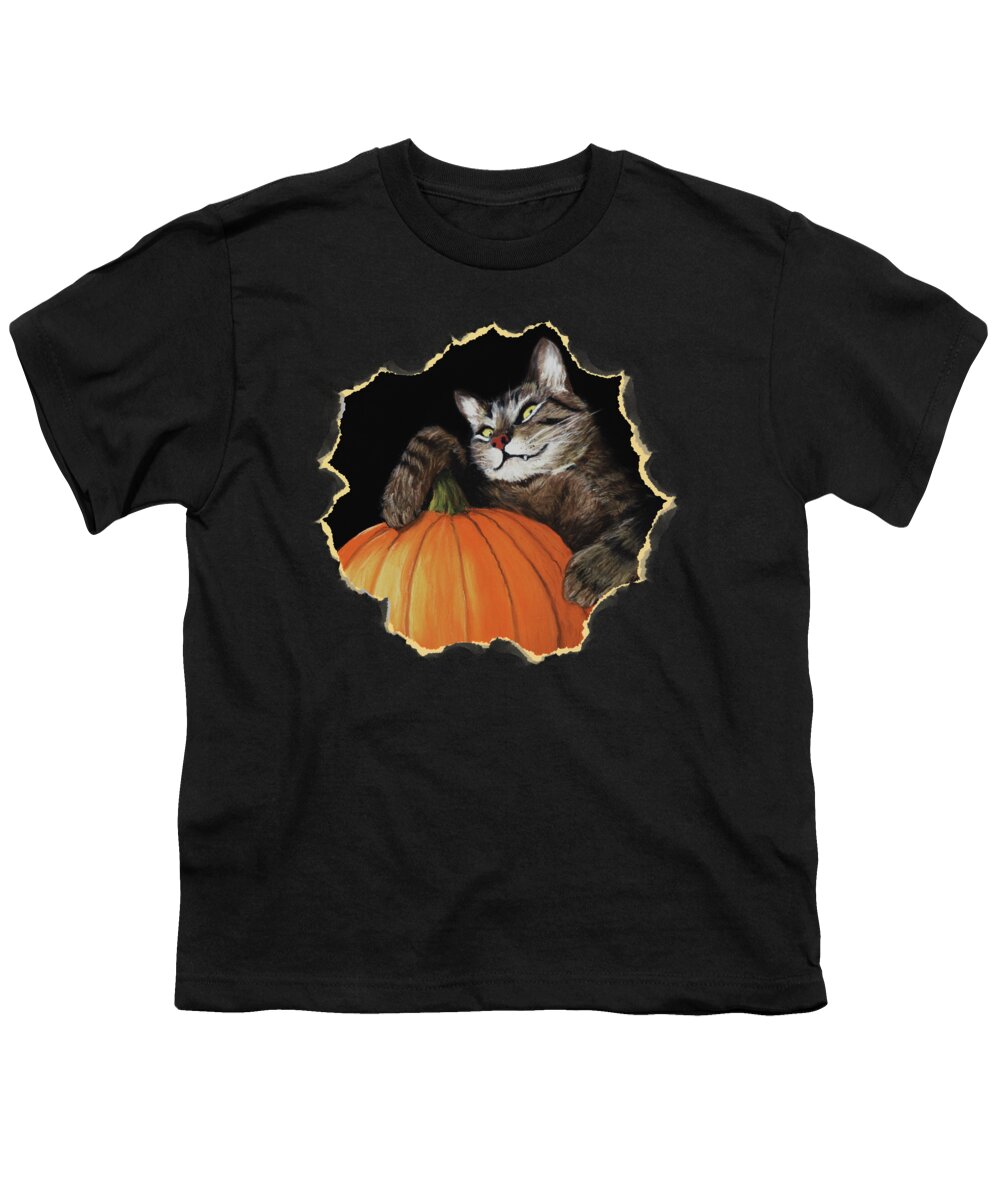 Cat Youth T-Shirt featuring the painting Halloween Cat by Anastasiya Malakhova