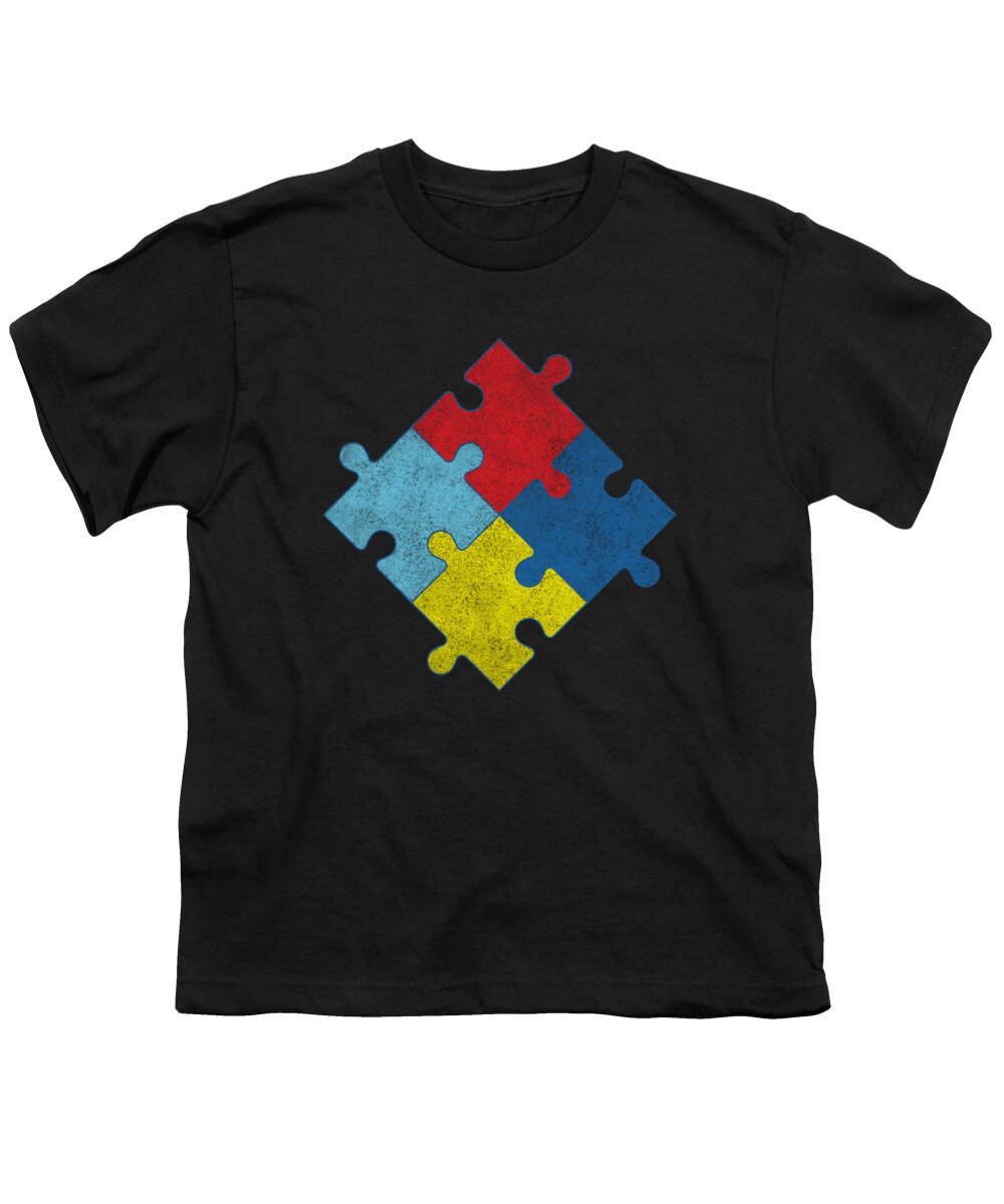 Cool Youth T-Shirt featuring the digital art Autism Awareness Puzzle Pieces Vintage by Flippin Sweet Gear