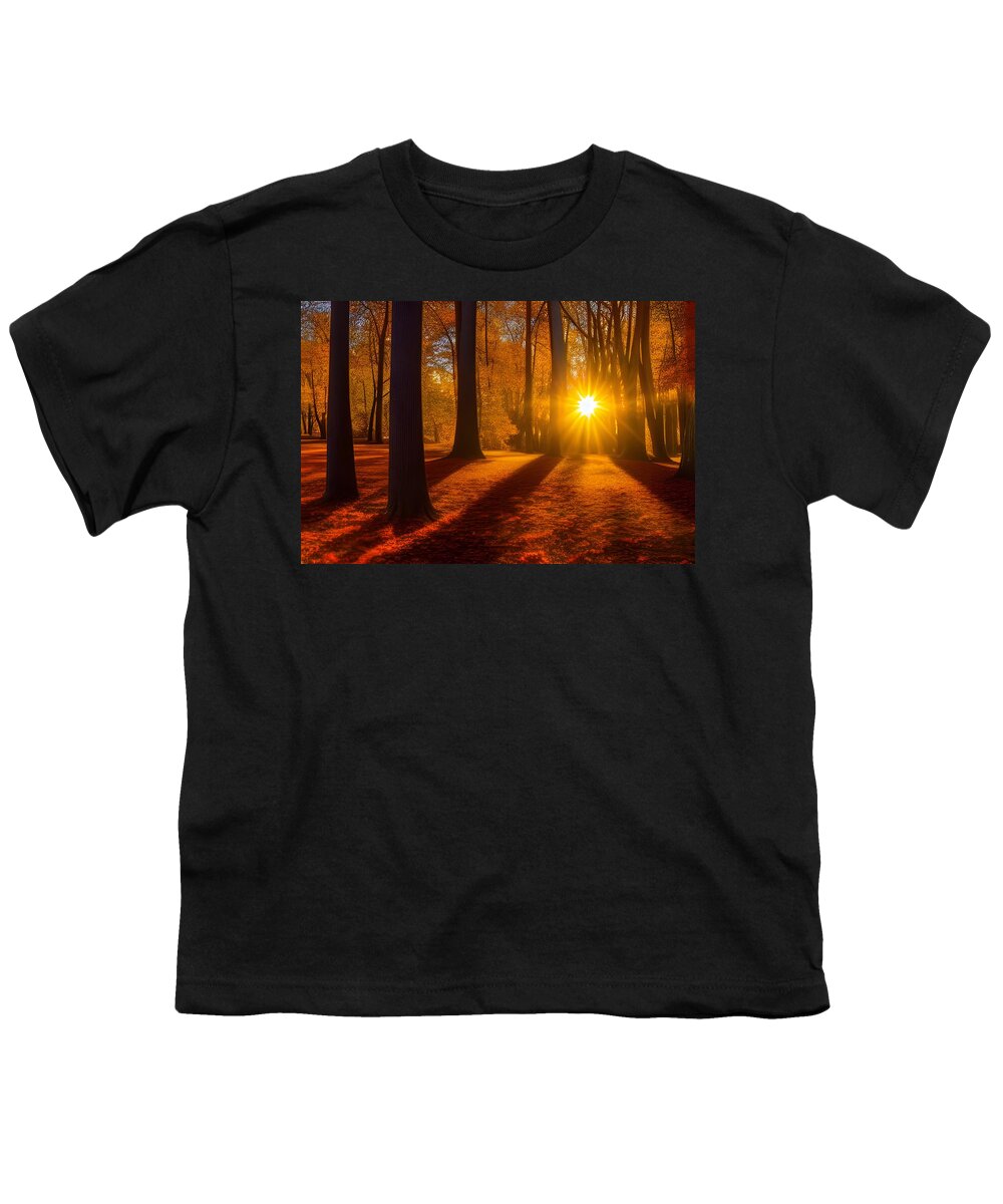 Sunset Youth T-Shirt featuring the digital art Autumn Woods Sunset by Katrina Gunn