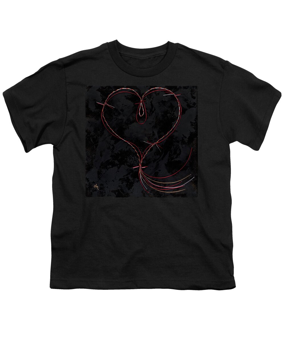 Heart Youth T-Shirt featuring the painting Barbed Heart-Red Gold Silver Black by Tamara Nelson