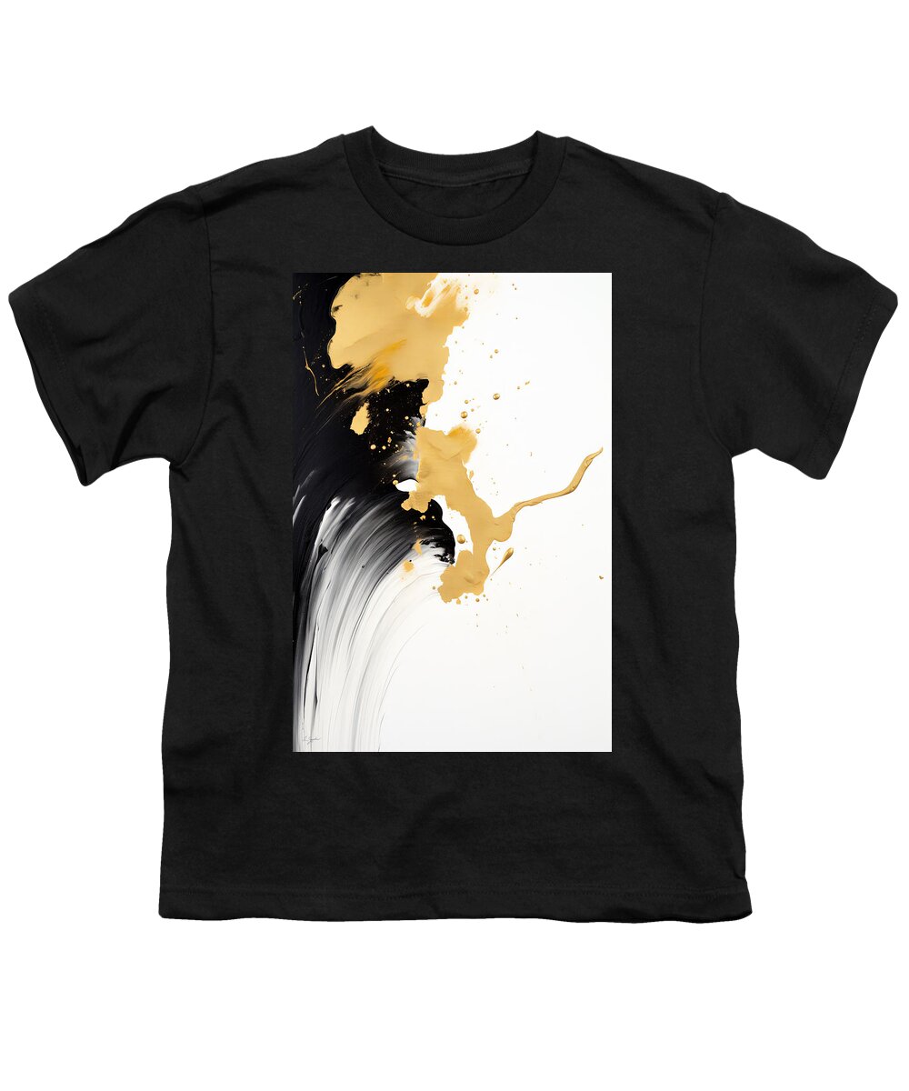 Wabi Sabi Youth T-Shirt featuring the painting Black and Gold Liquid Art by Lourry Legarde