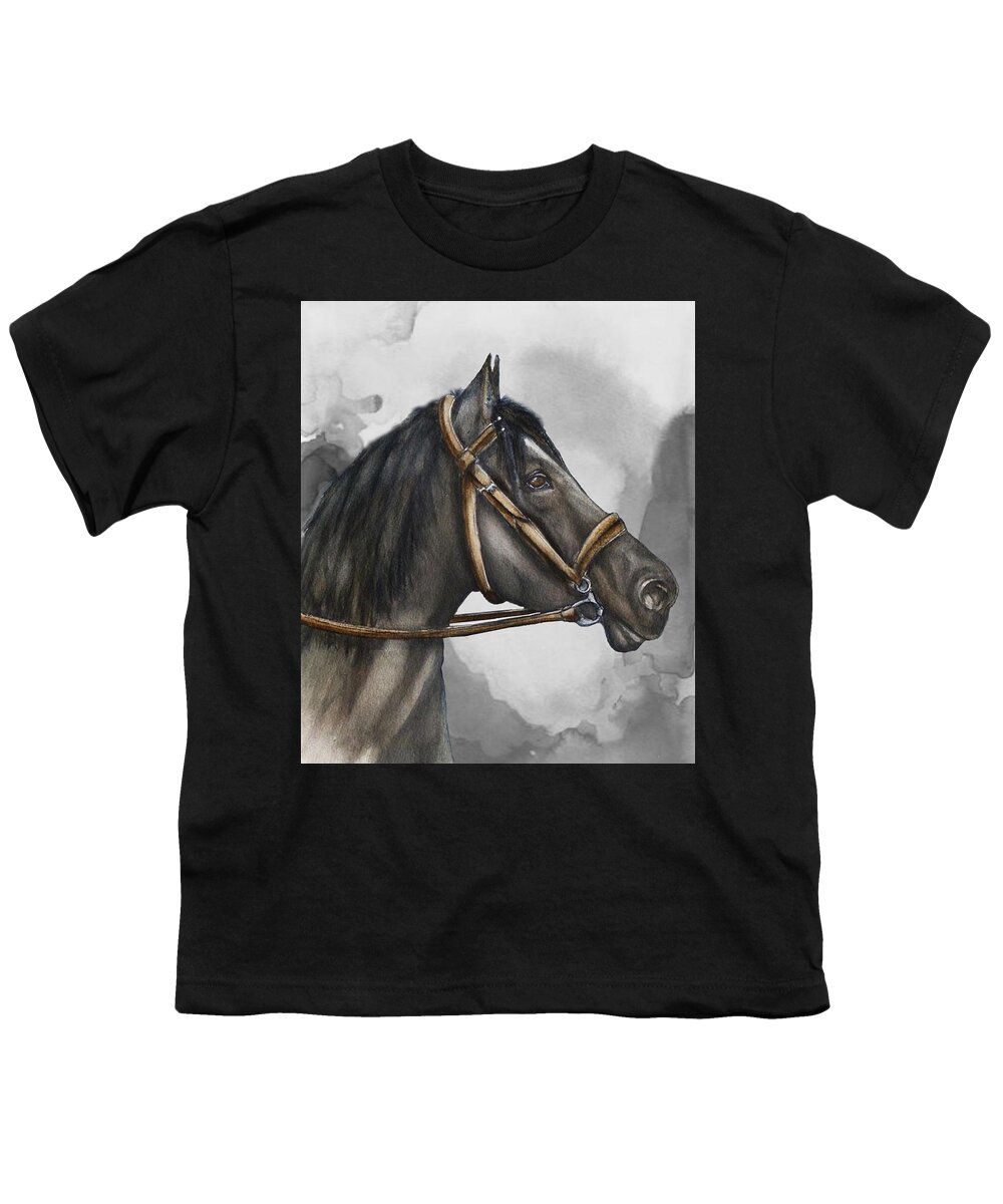 Horse Youth T-Shirt featuring the mixed media Black Horse's Beauty by Kelly Mills