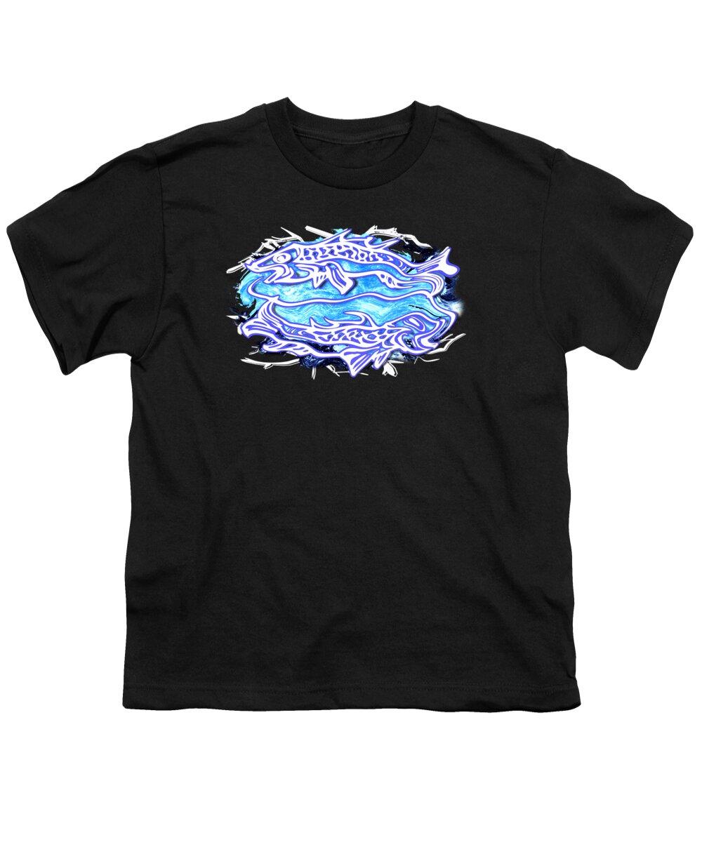 Blue Youth T-Shirt featuring the digital art Blue Pisces March Zodiac Sign by Delynn Addams
