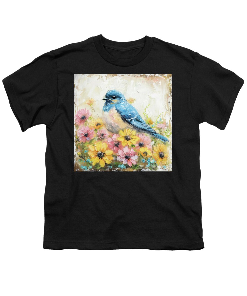  Bluebird Youth T-Shirt featuring the painting Bluebird In The Daisies by Tina LeCour