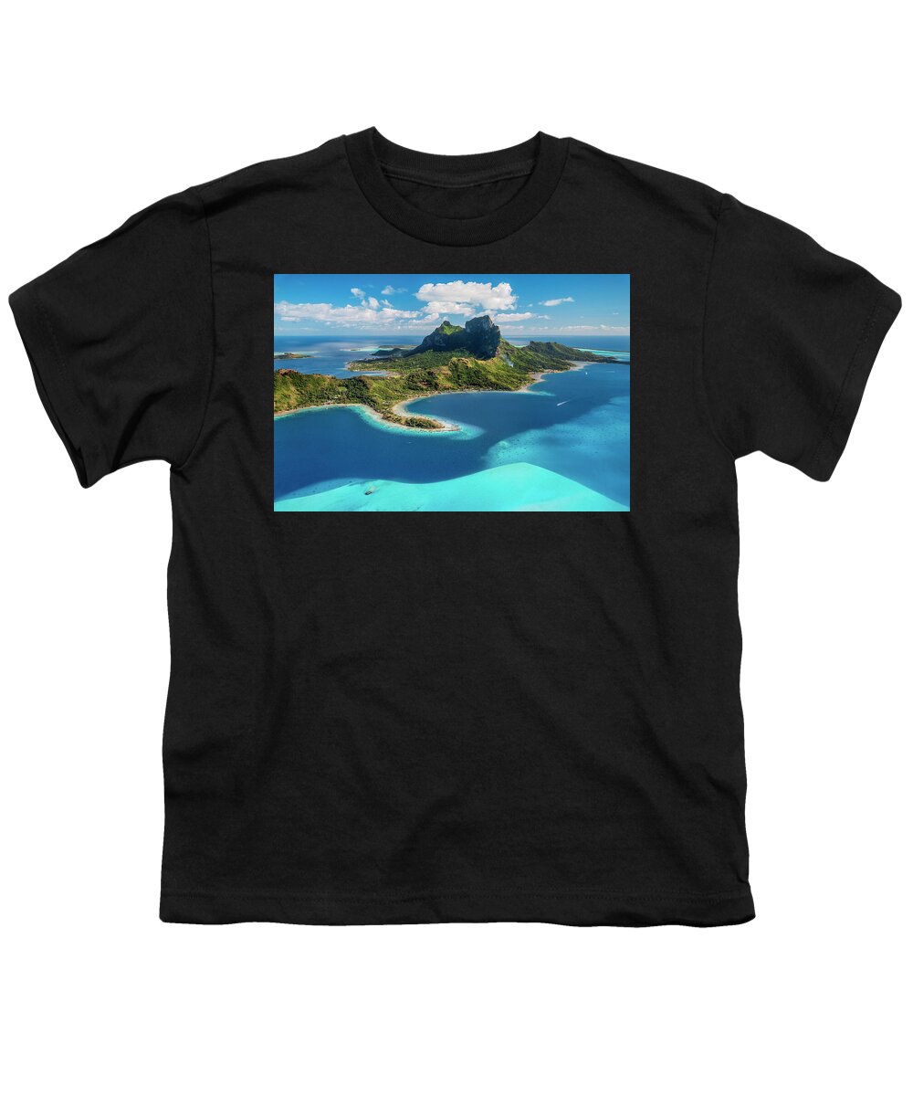 Bora Bora Youth T-Shirt featuring the photograph Bora Bora - aerial view of the island and the lagoon by Olivier Parent