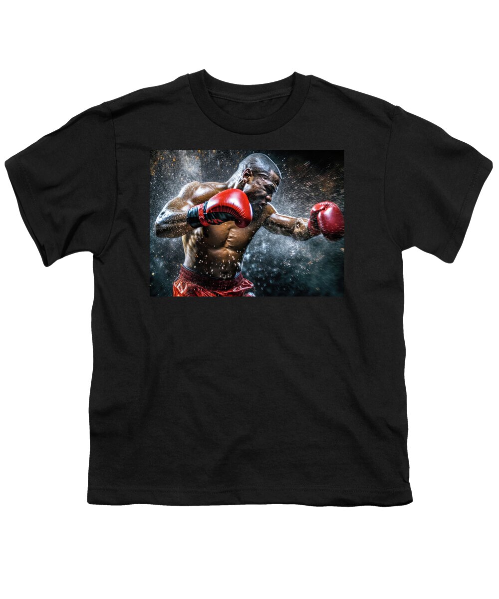 Boxing Youth T-Shirt featuring the digital art Boxing Fight 01 Powerful Boxer by Matthias Hauser